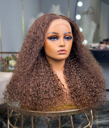 24 Inch Chocolate Brown Curly Frontal Human Hair Wig