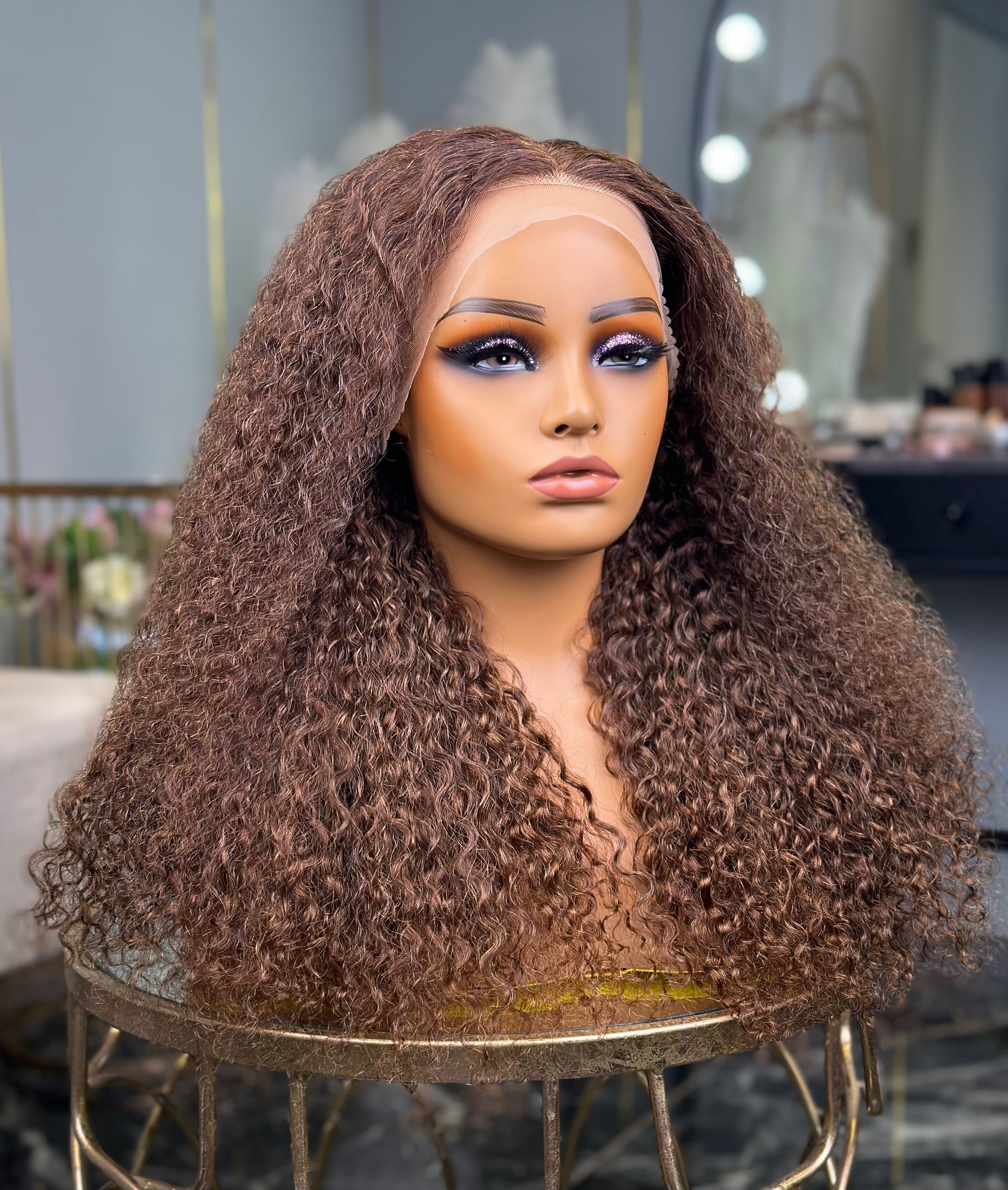 24 Inch Chocolate Brown Curly Frontal Human Hair Wig
