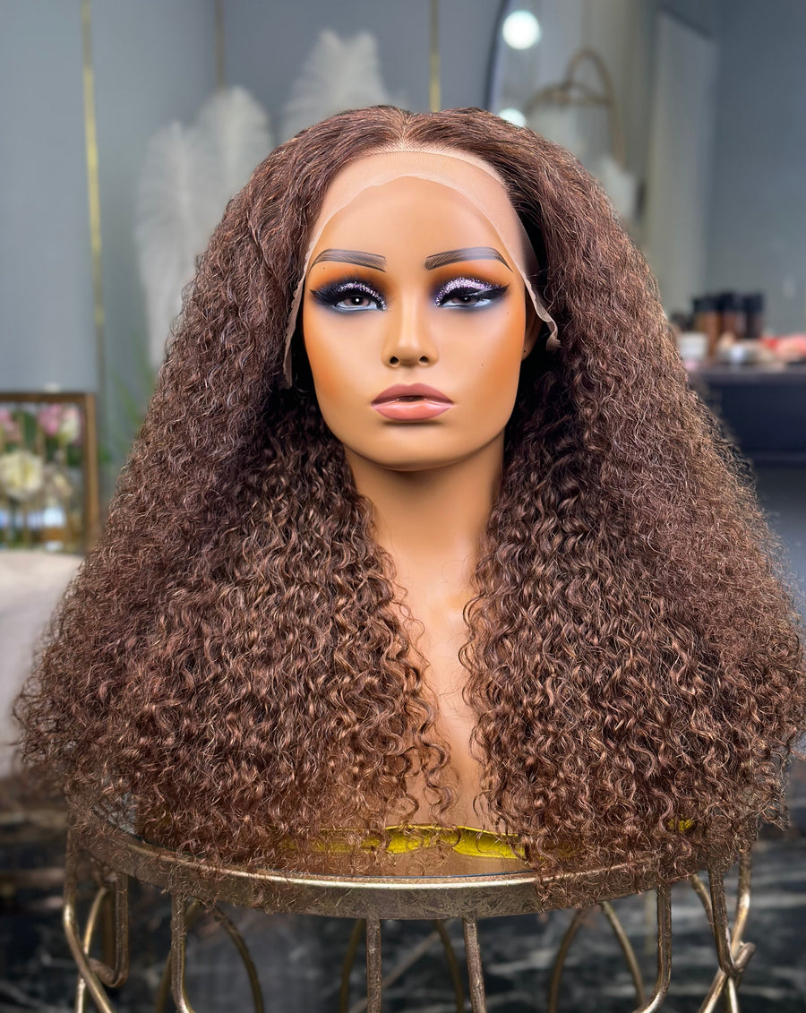 24 Inch Chocolate Brown Curly Frontal Human Hair Wig