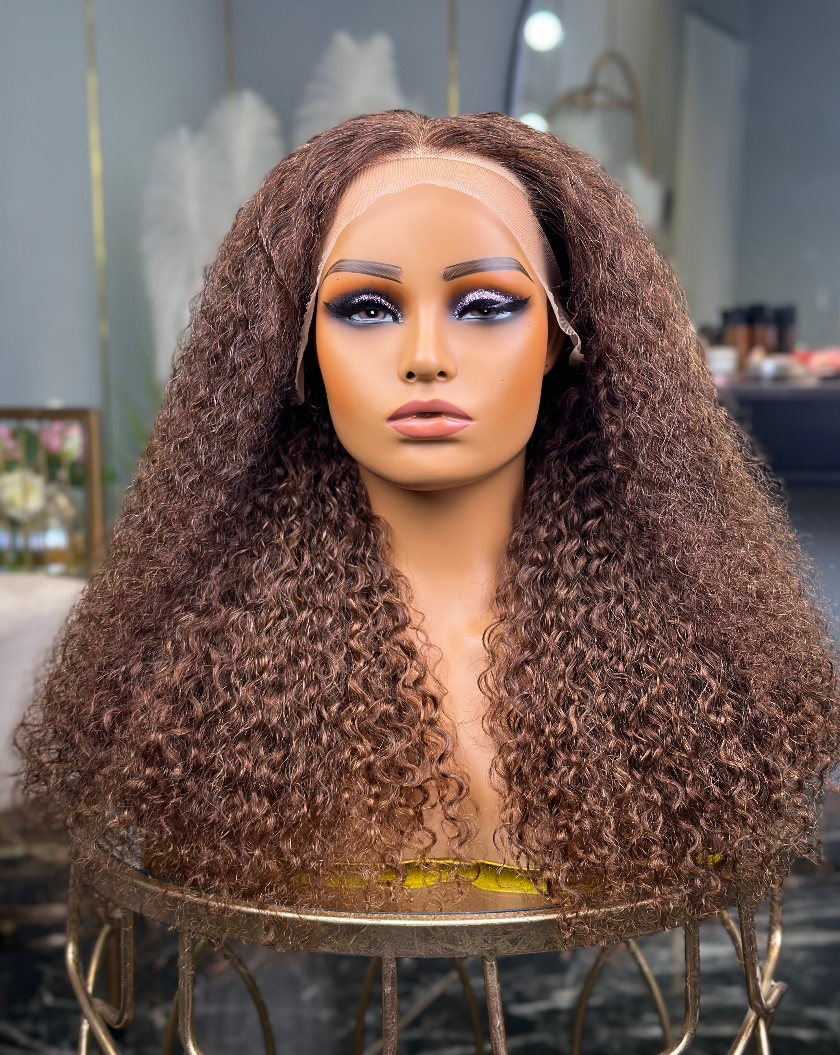 24 Inch Chocolate Brown Curly Frontal Human Hair Wig