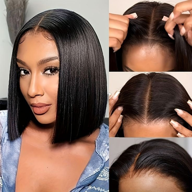 Double Drawn Glue-less Pre- Bleached Bob 8 Inch - 14 Inch With 5 X 5 Closure Remorehair