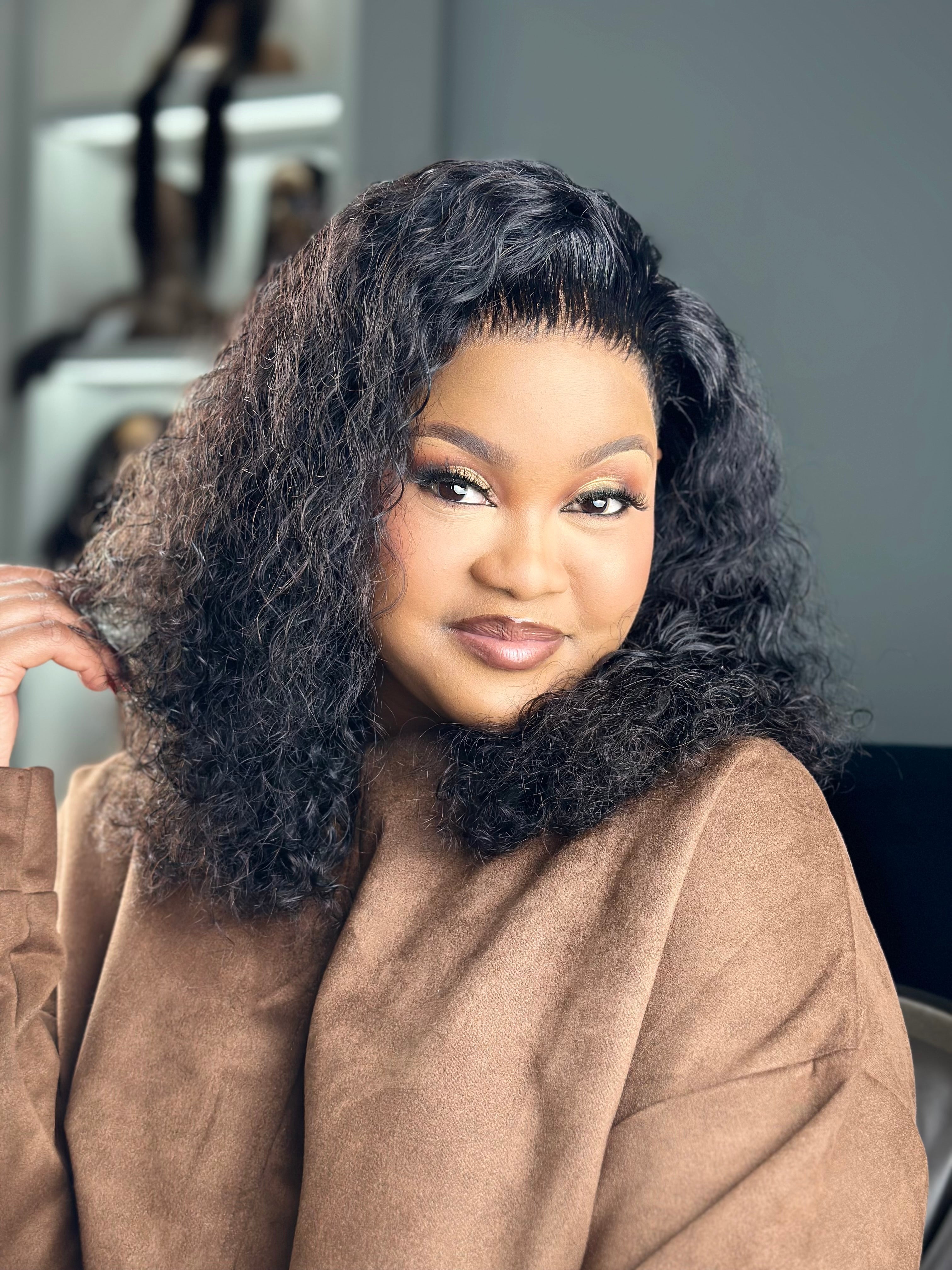 14 Inch Natural Curly Full Frontal Human Hair Wig