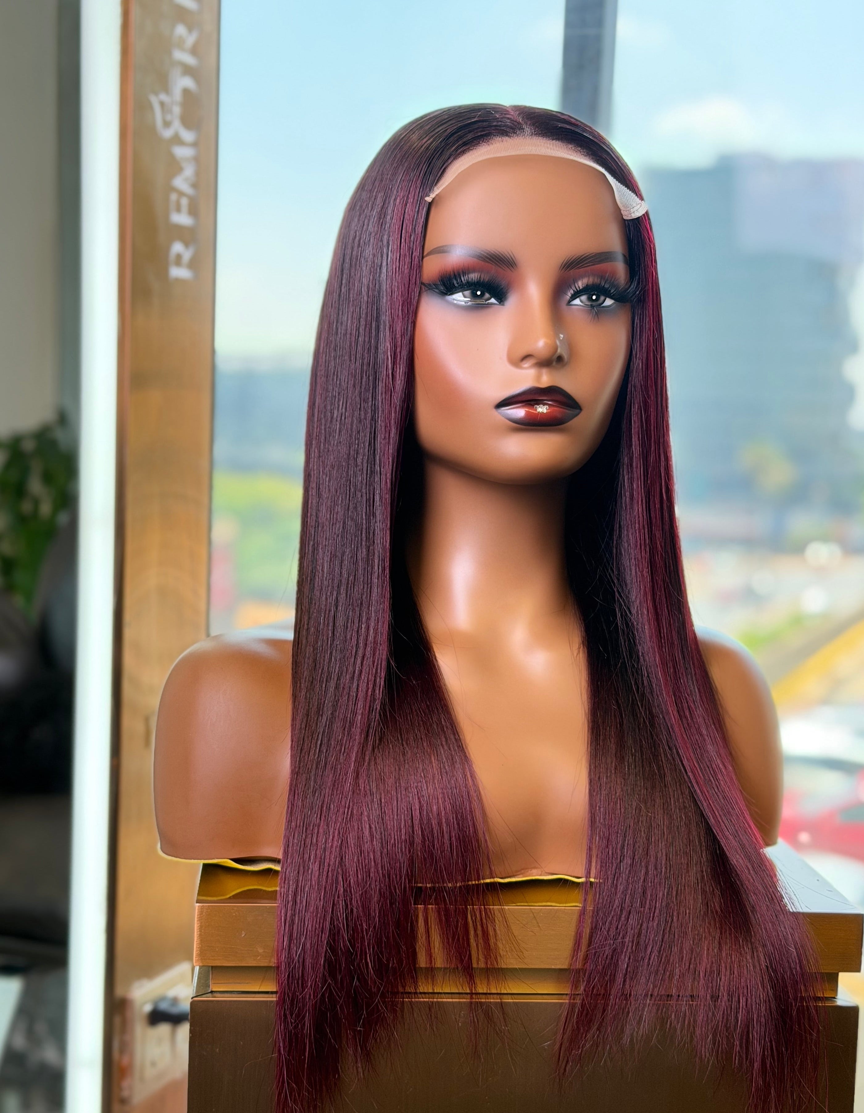 18 Inch Burgundy Straight Wear & Go Human Hair Wig