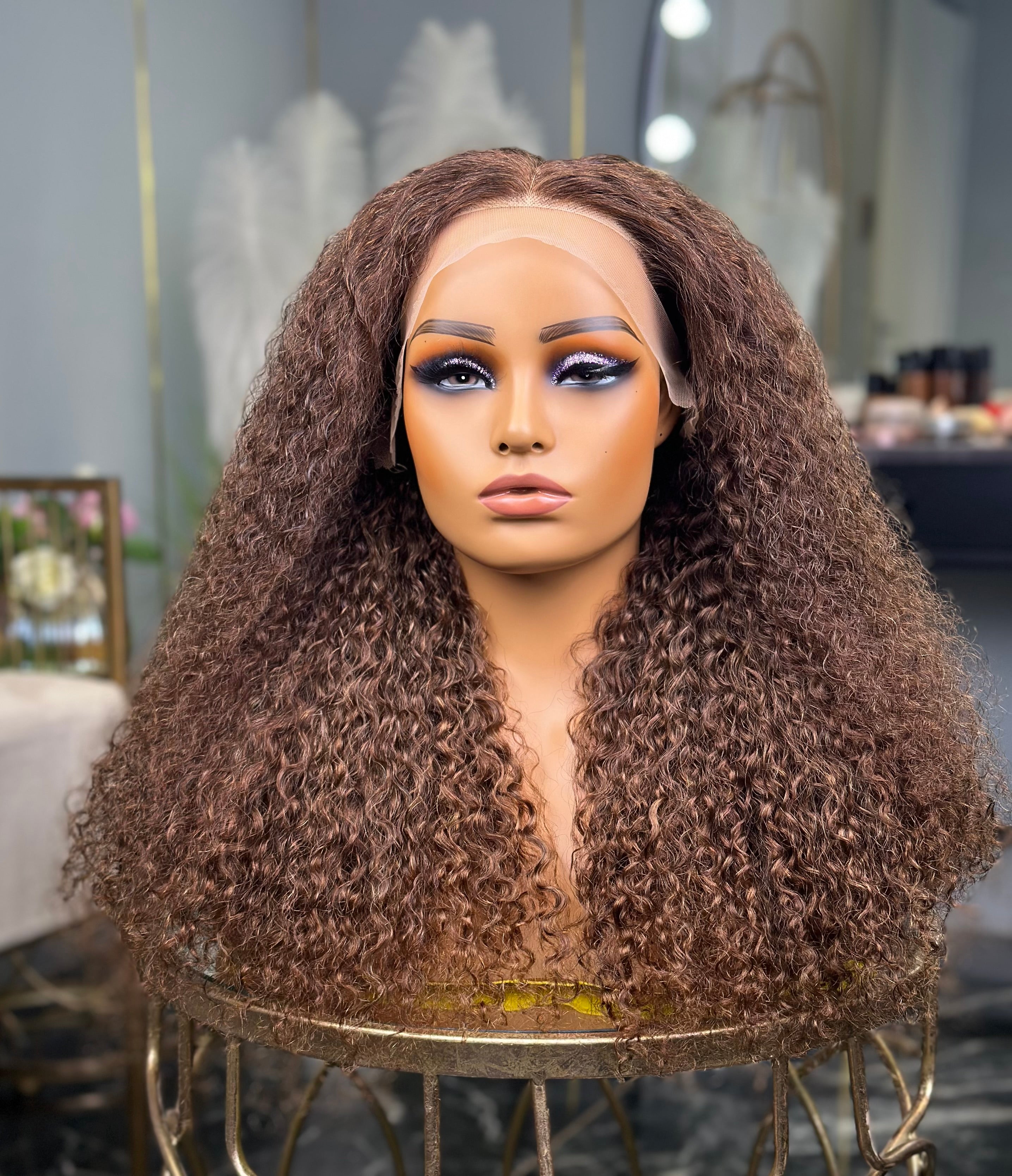 24 Inch Chocolate Brown Curly Frontal Human Hair Wig