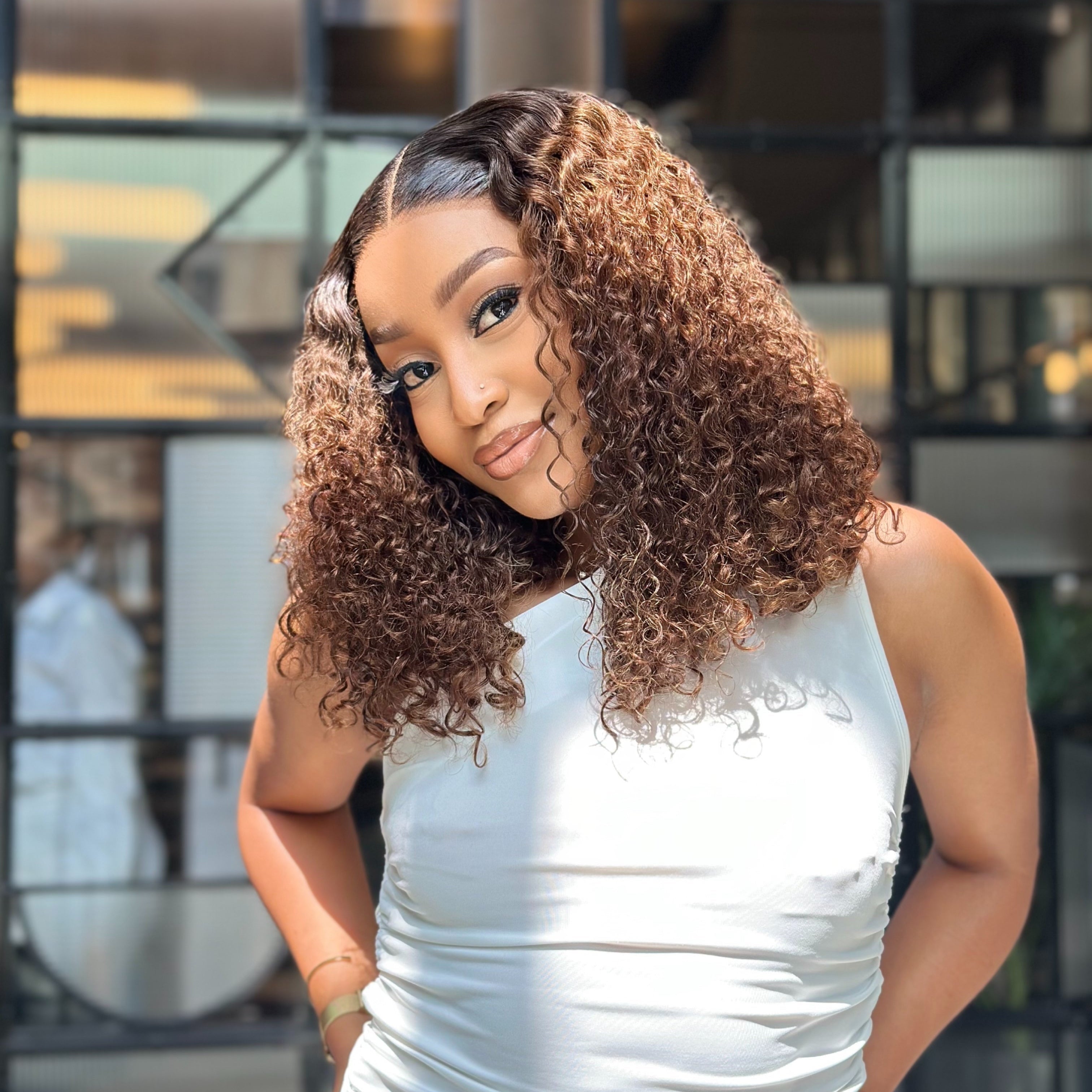 14 Inch Honey Brown Curly Glueless Human Hair Wig