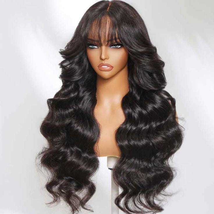 24 Inch Loose Wave Human Hair Wig with Bangs