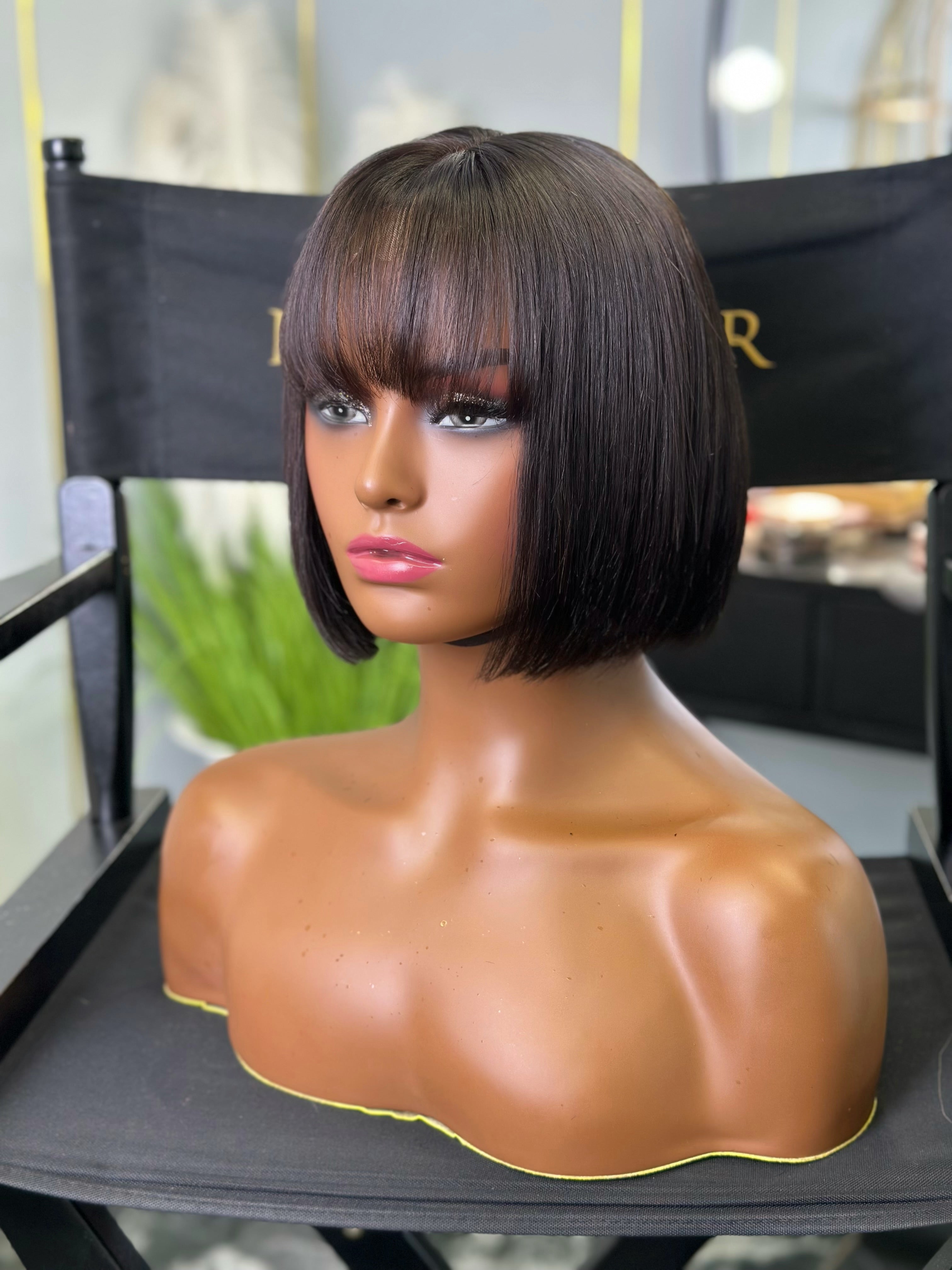 8 Inch Raw Human Hair Bob Wig With Bangs