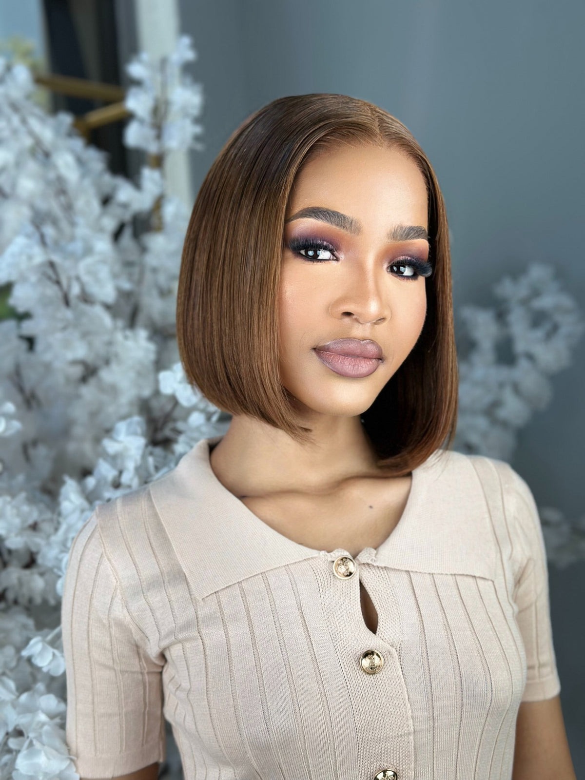 Light Brown Glueless Human Hair Bob Wig