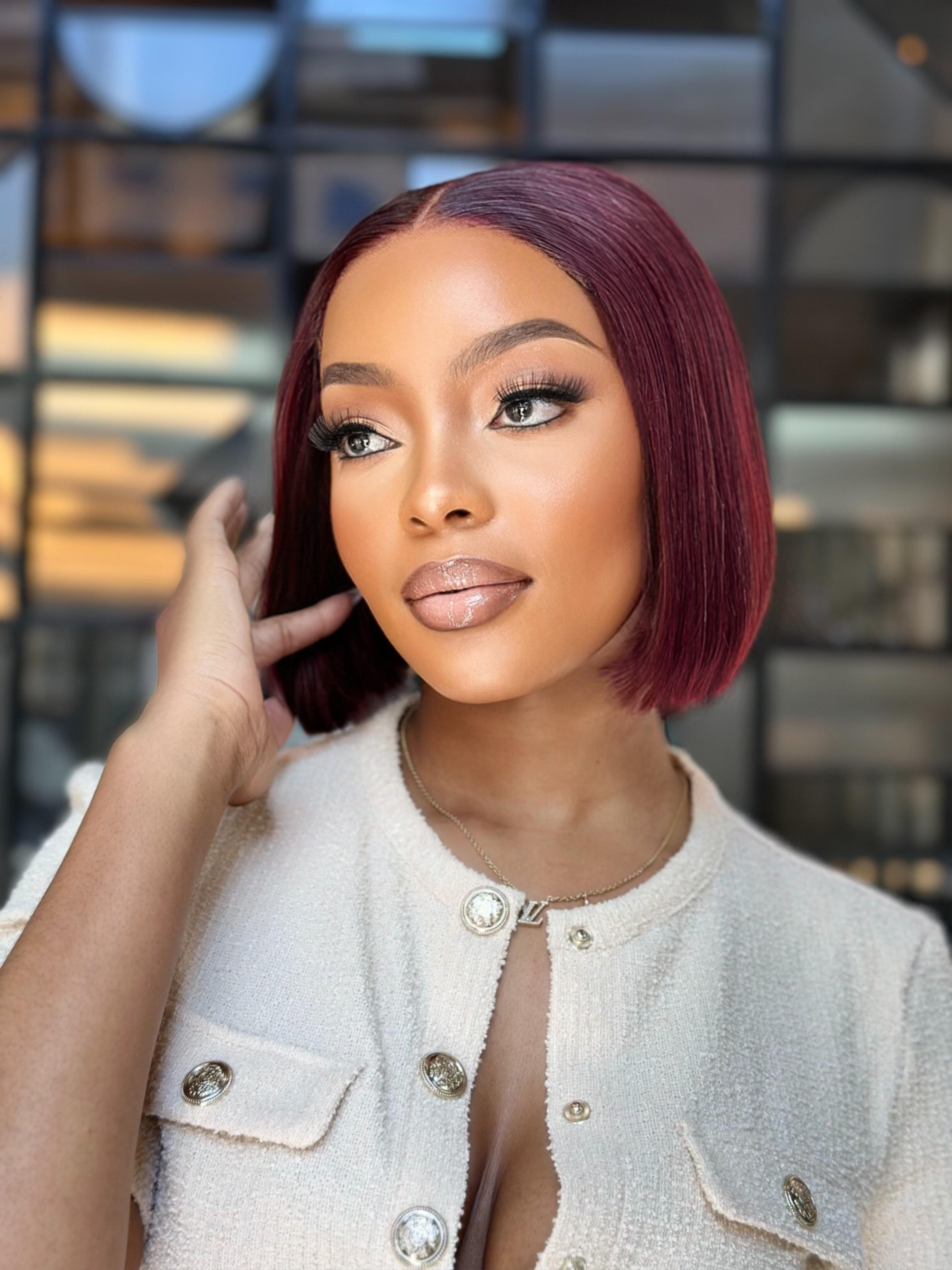 8 Inch Burgundy Glueless Human Hair Bob Wig