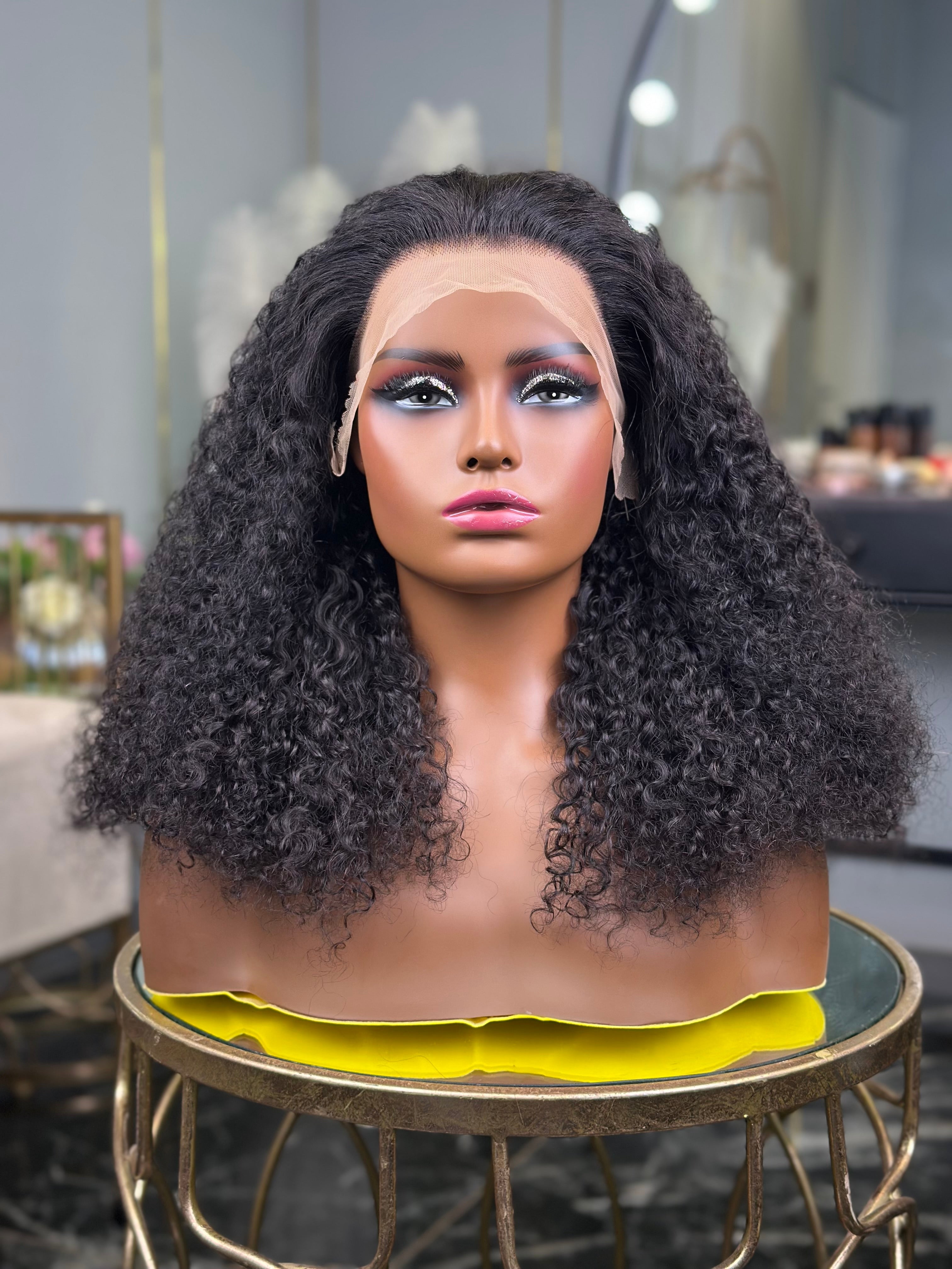 20 Inch Glueless Kinky Curly Human Hair Wig with 13x4 Frontal
