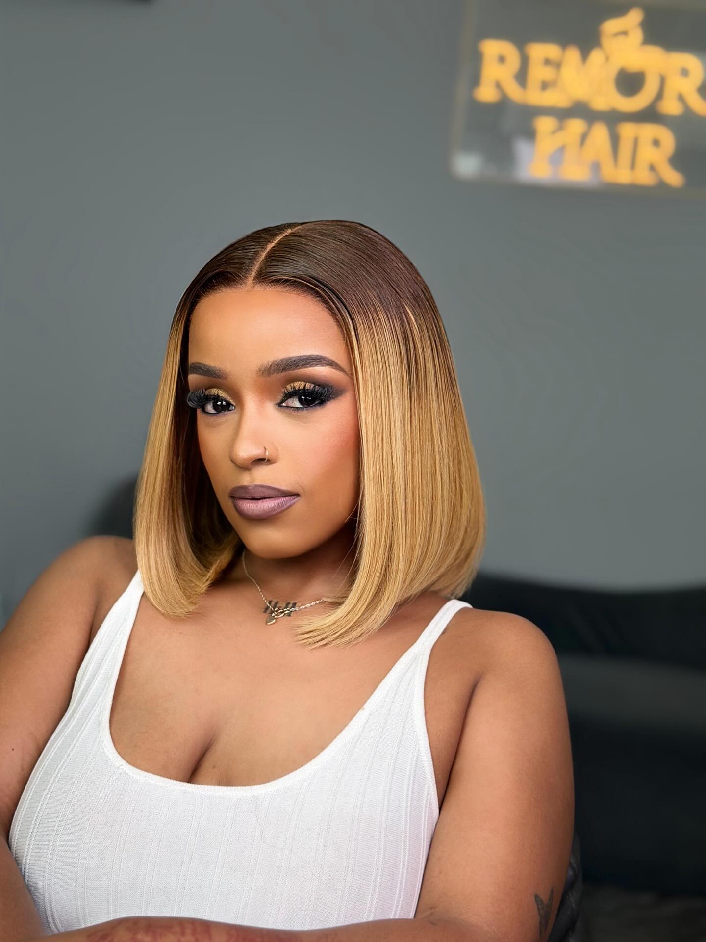 Sleek Blonde Ombre Glueless Bob Wig Human Hair
