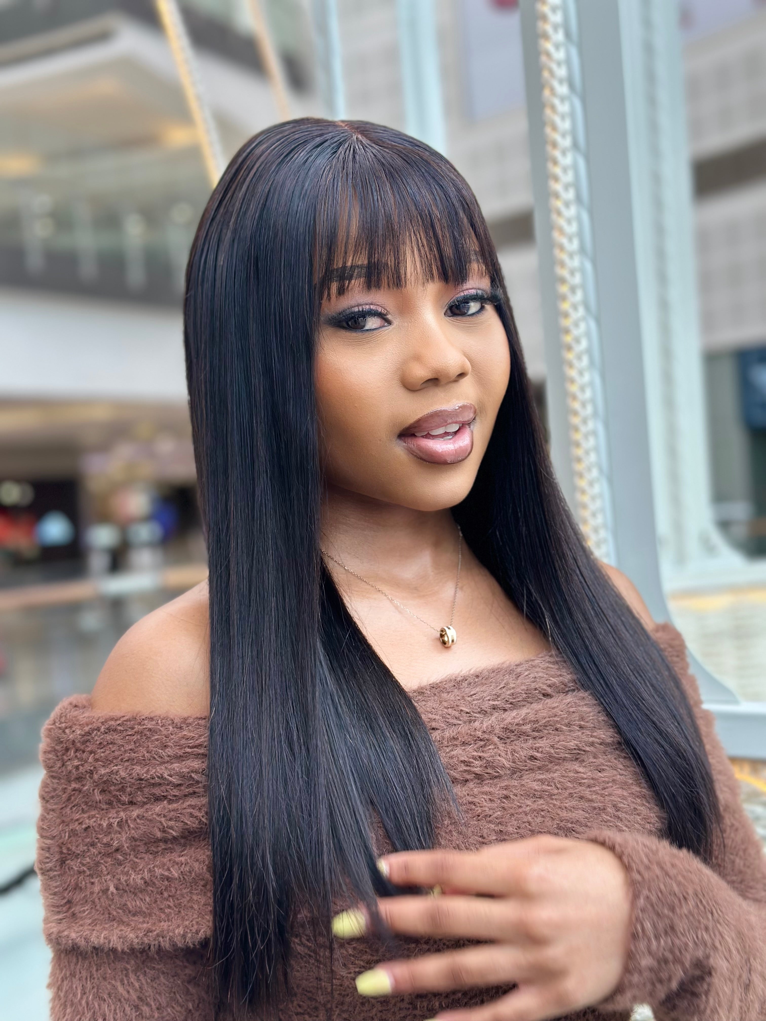 18 Inch Straight Bang Wig With 4X4 Closure