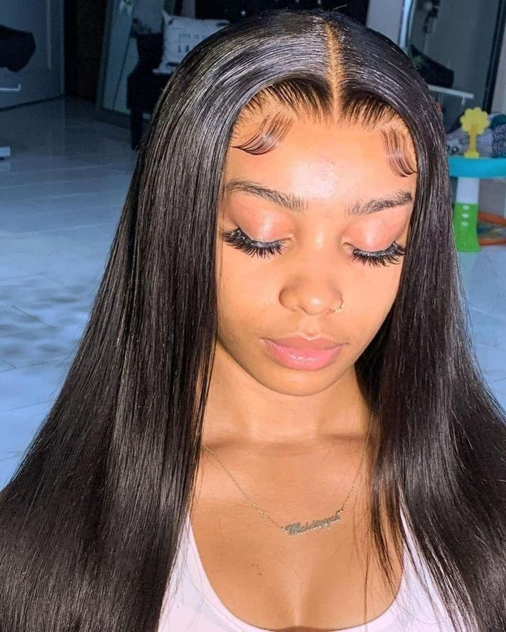 HD Transparent Lace Pre- Bleached Straight  Frontal Wig Human Hair
