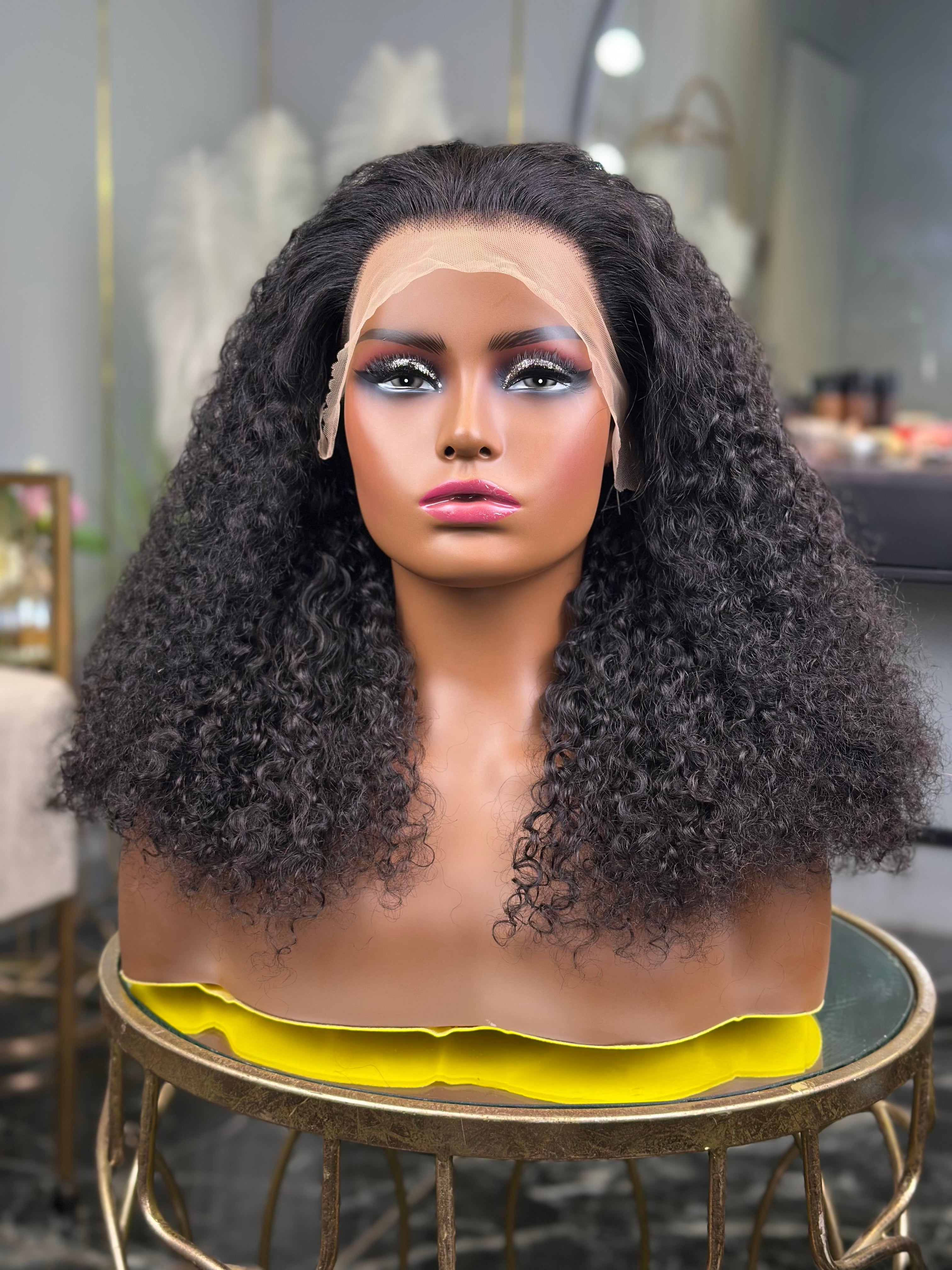 20 Inch Glueless Kinky Curly Human Hair Wig with 13x4 Frontal