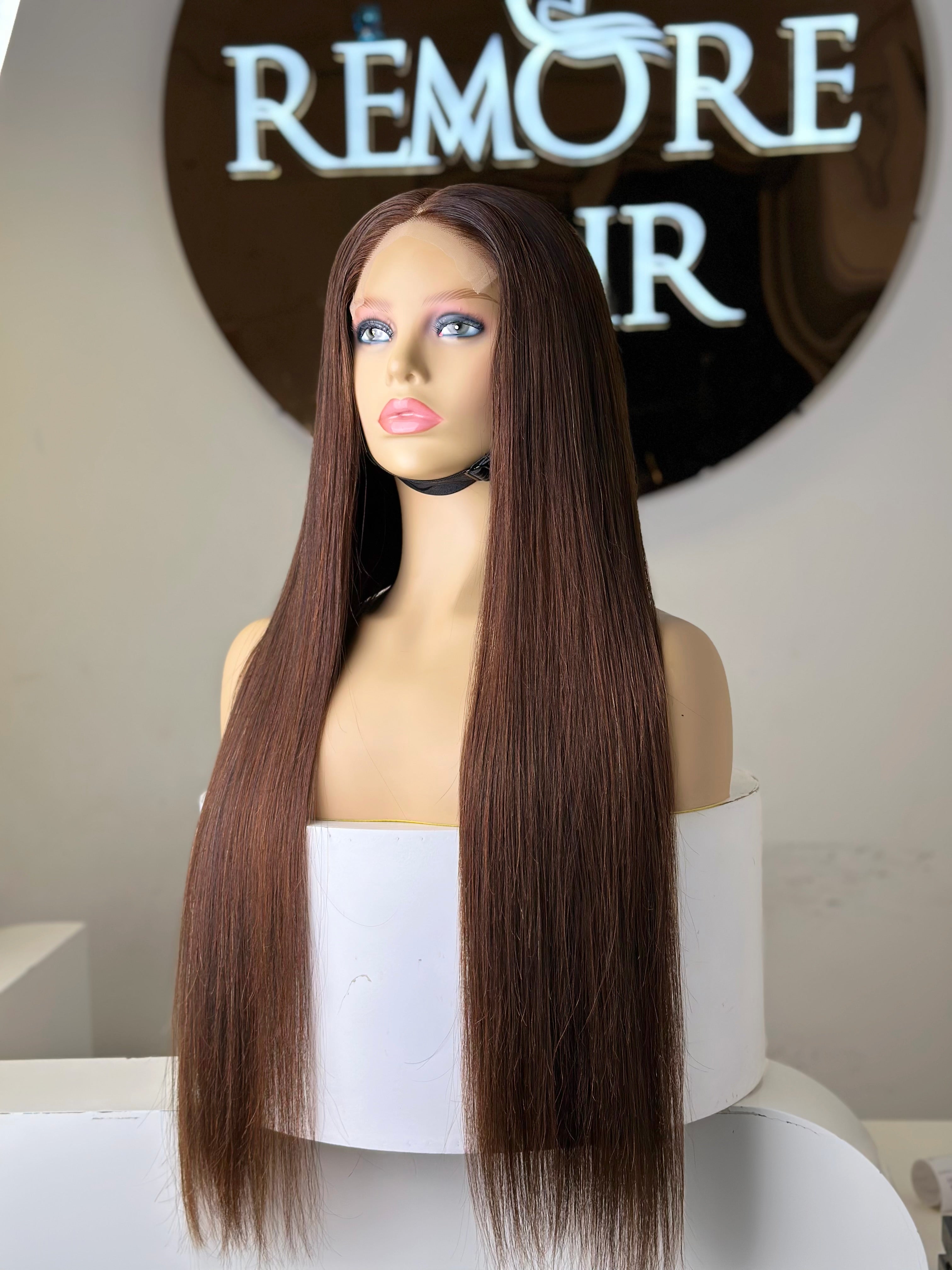 Glueless Dark Brown Peruvian Straight Wig Remorehair