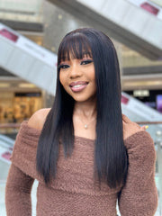 18 Inch Straight Bang Wig With 4X4 Closure