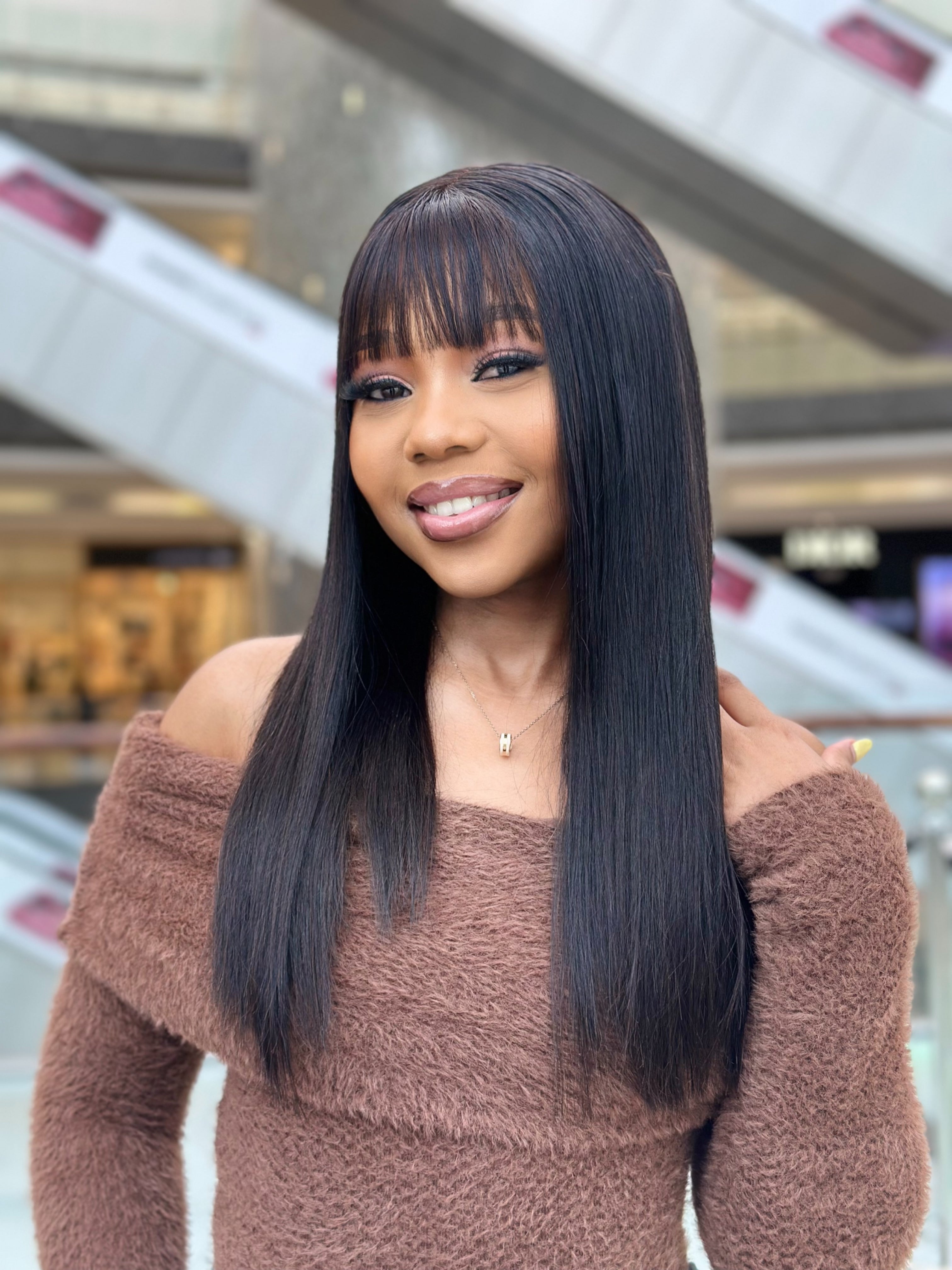 18 Inch Straight Bang Wig With 4X4 Closure