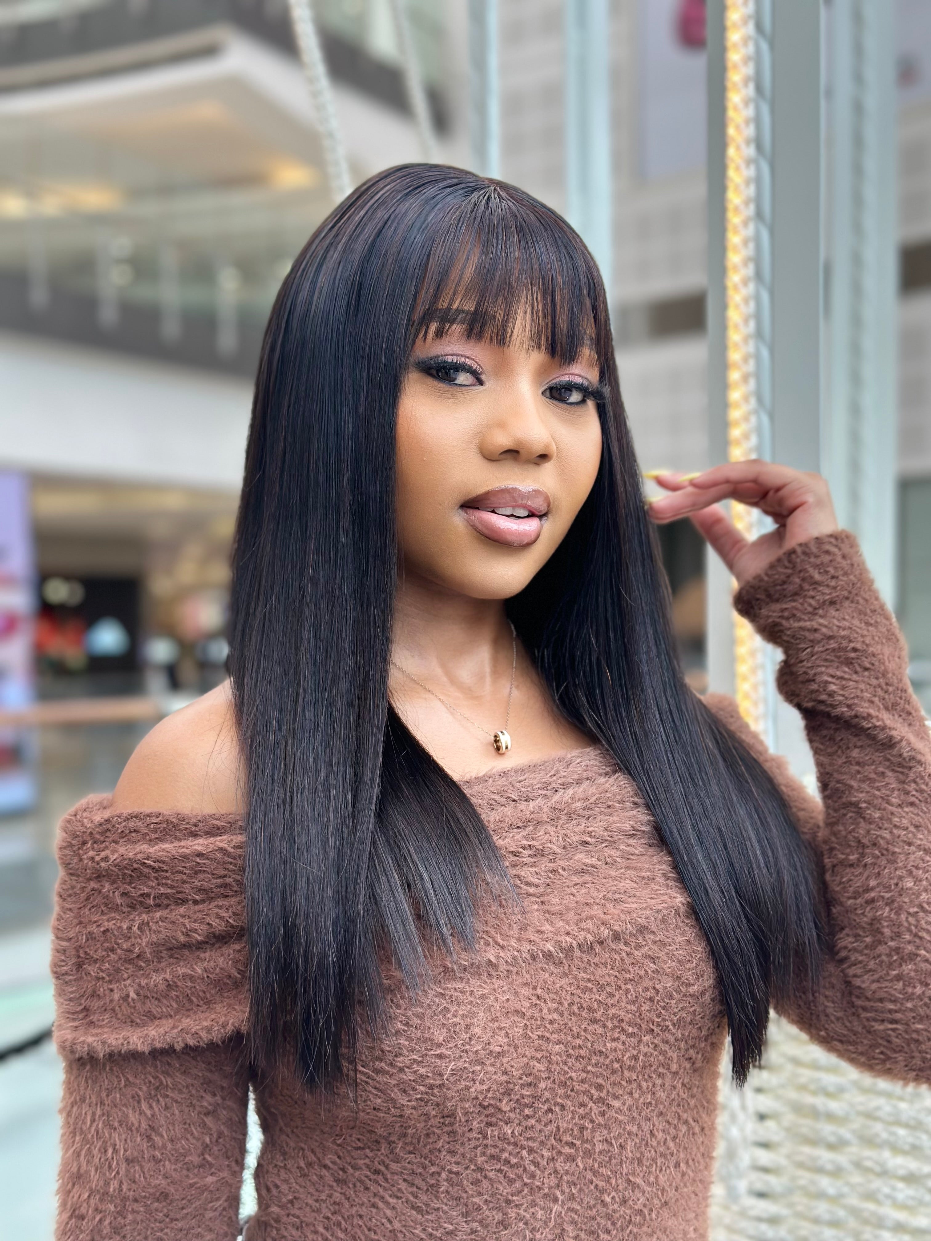 18 Inch Straight Bang Wig With 4X4 Closure