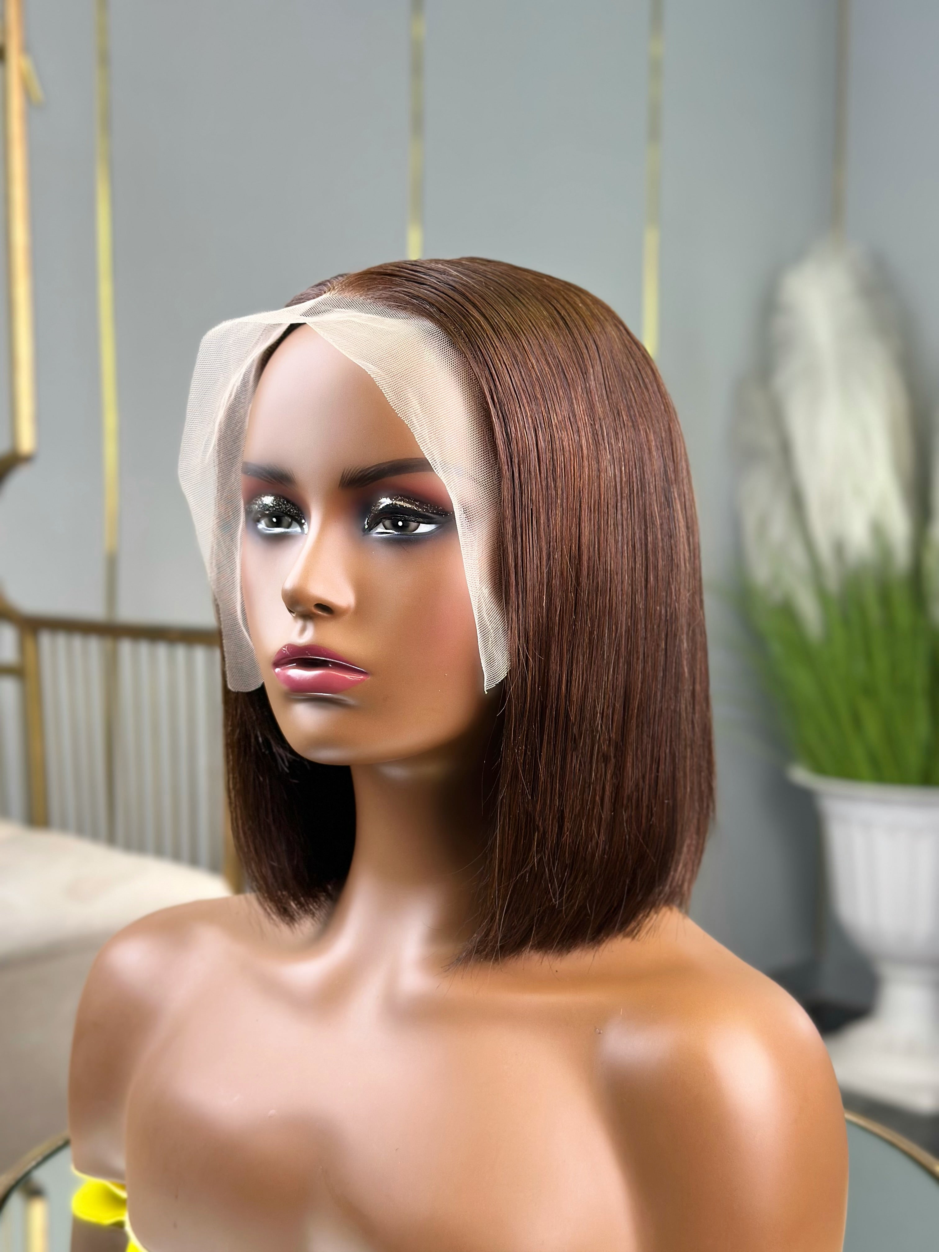 Chocolate Brown Frontal Human Hair Bob Wig