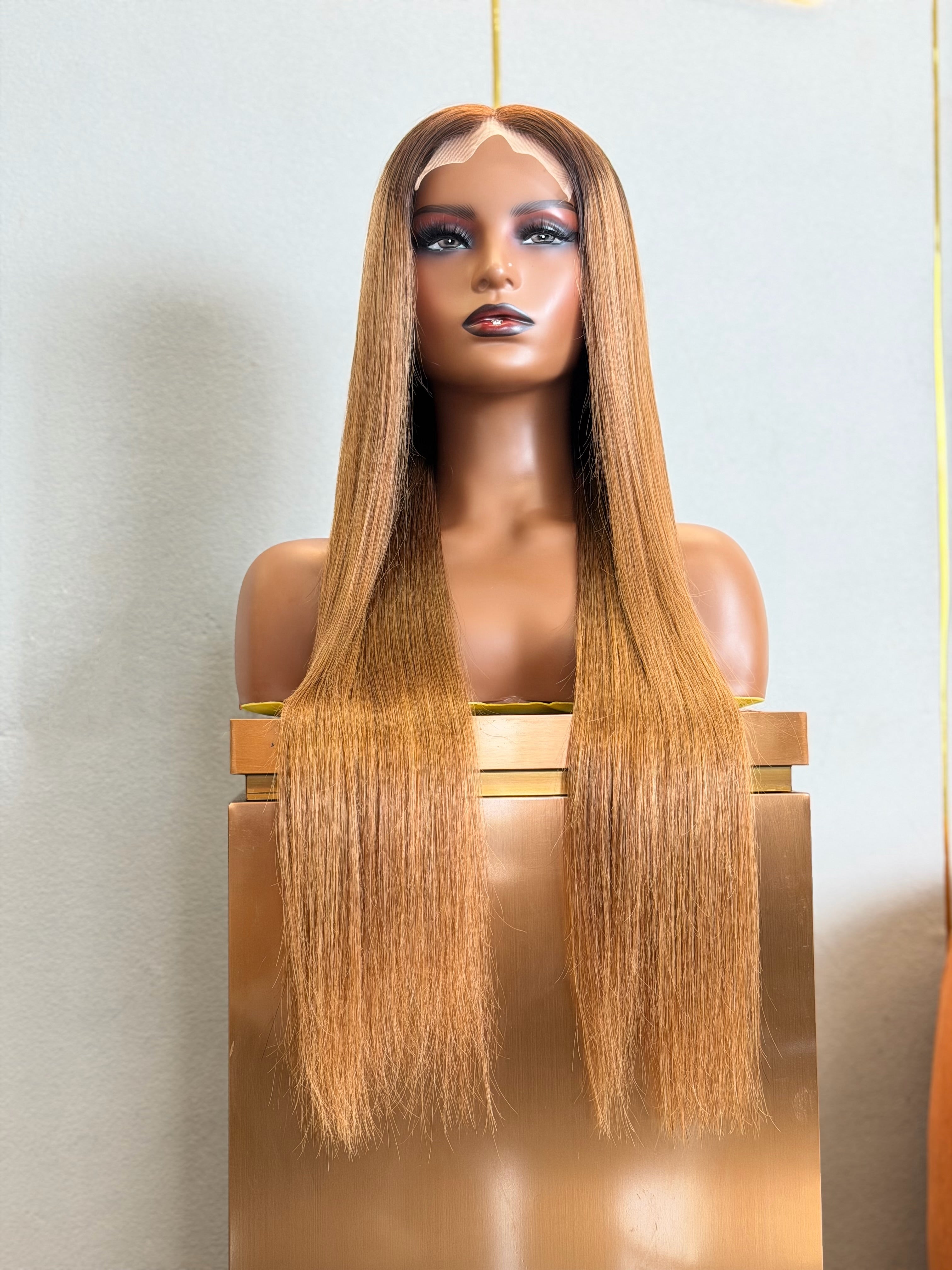 Ombre Chestnut Brown Glueless 28 Inch Wig