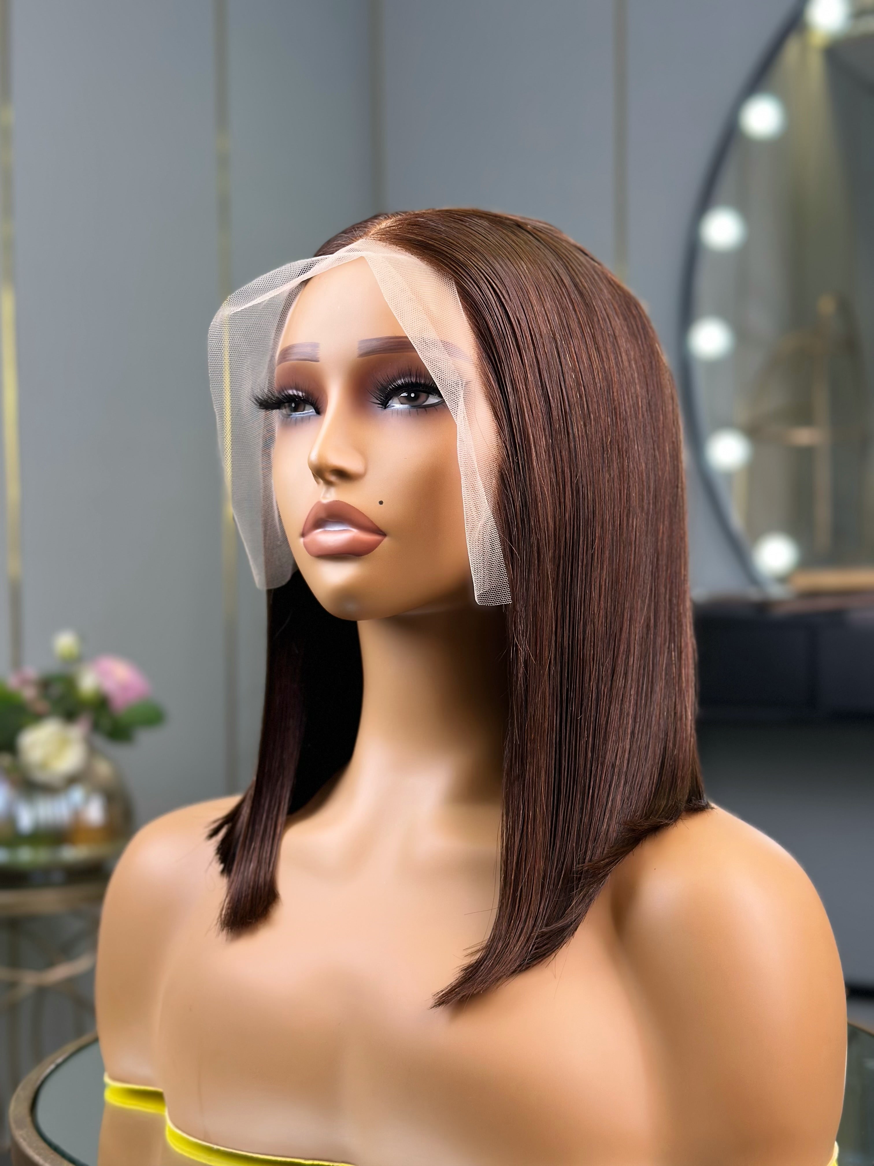 Chocolate Brown Frontal Human Hair Bob Wig