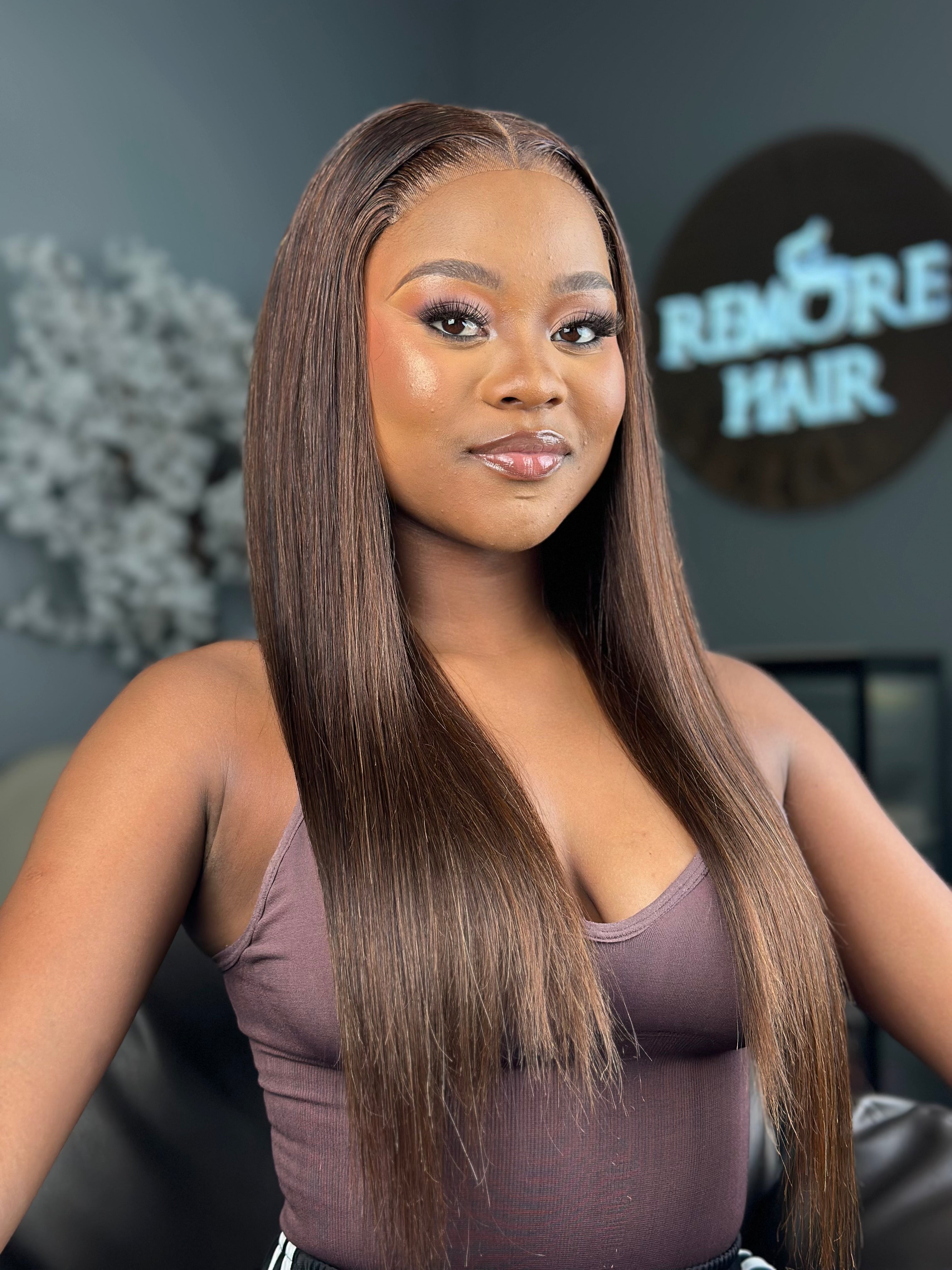 20 Inch Dark Brown Glueless Straight Human Hair Wig