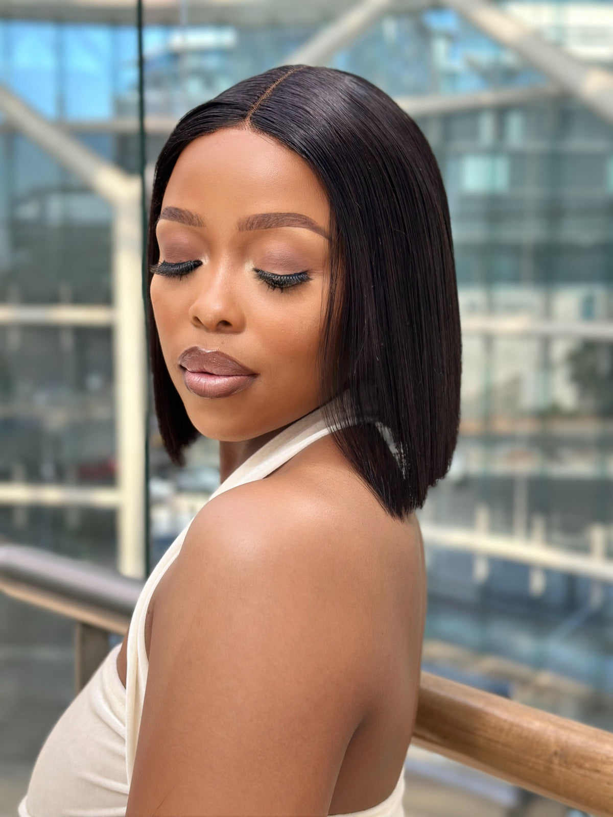 8 Inch Blunt Cut Glueless Human Hair Bob Wig