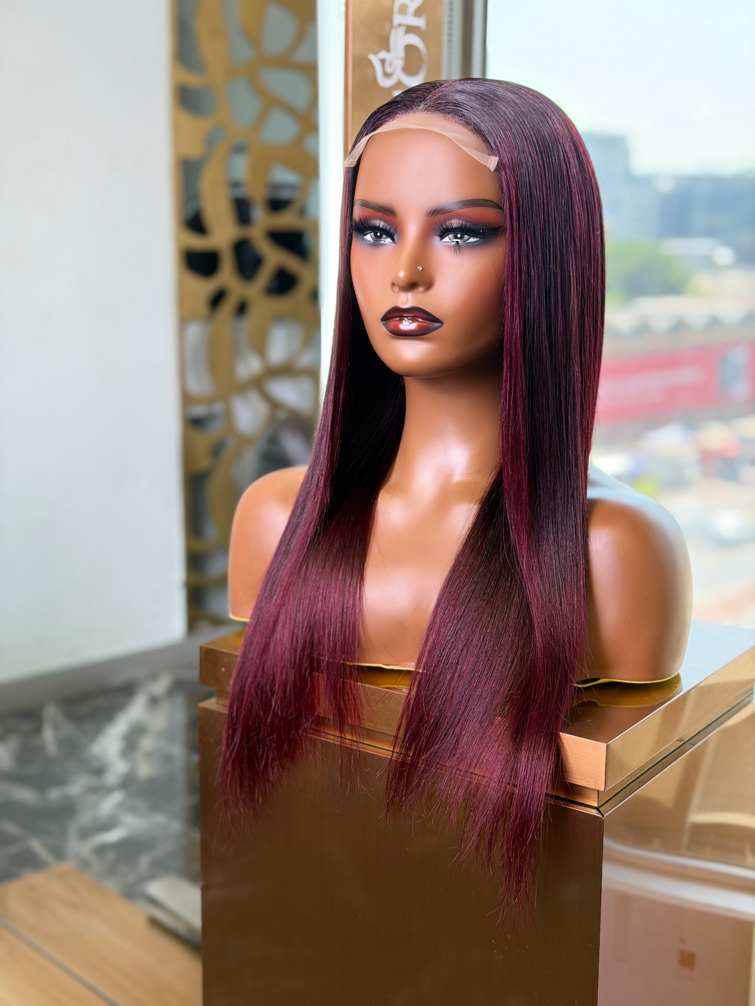 18 Inch Burgundy Straight Wear & Go Human Hair Wig