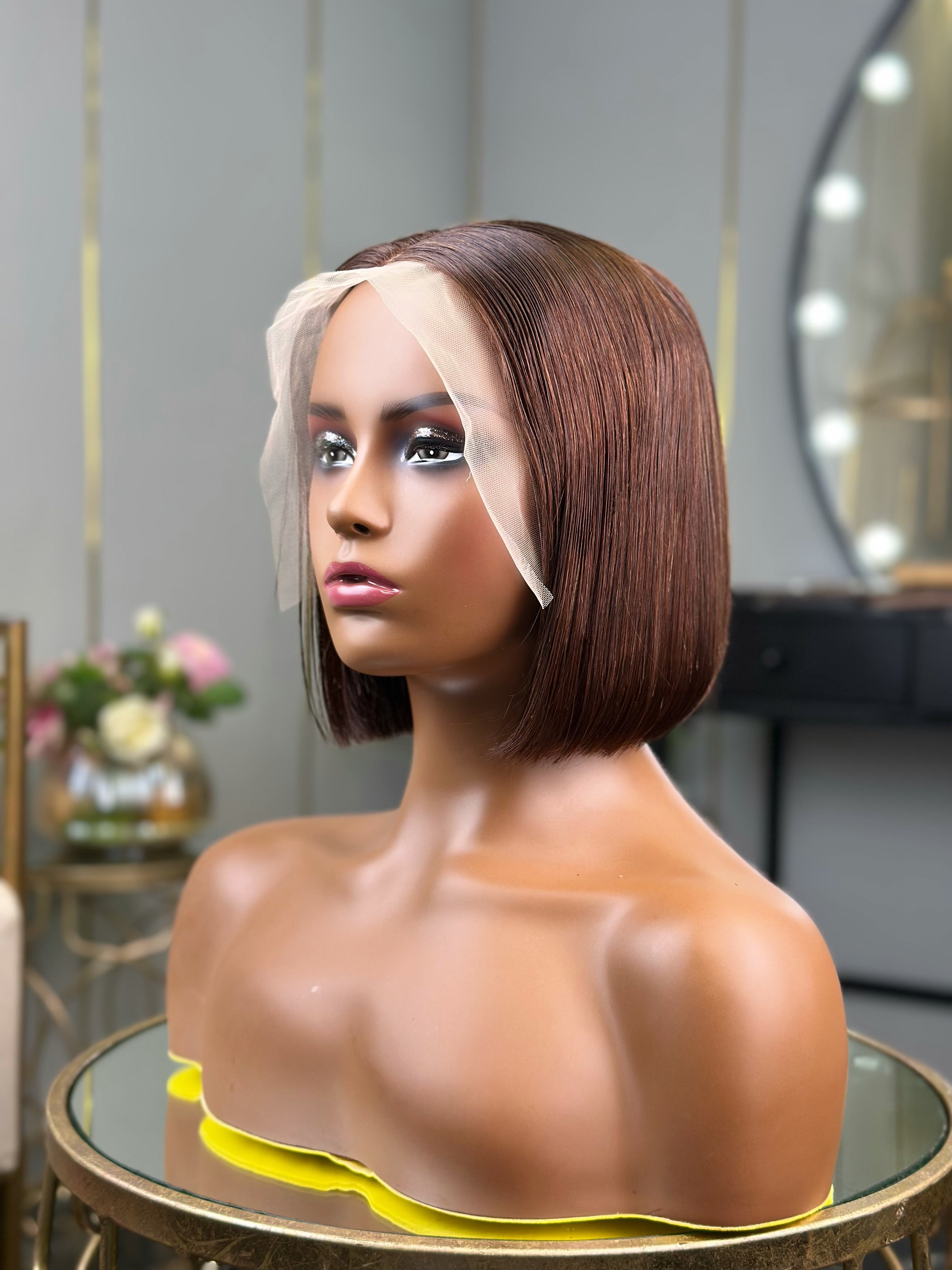 Chocolate Brown Frontal Human Hair Bob Wig