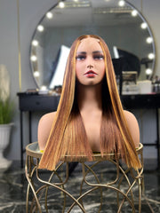 18 Inch Highlight Bone Straight Glueless Human Hair Wig