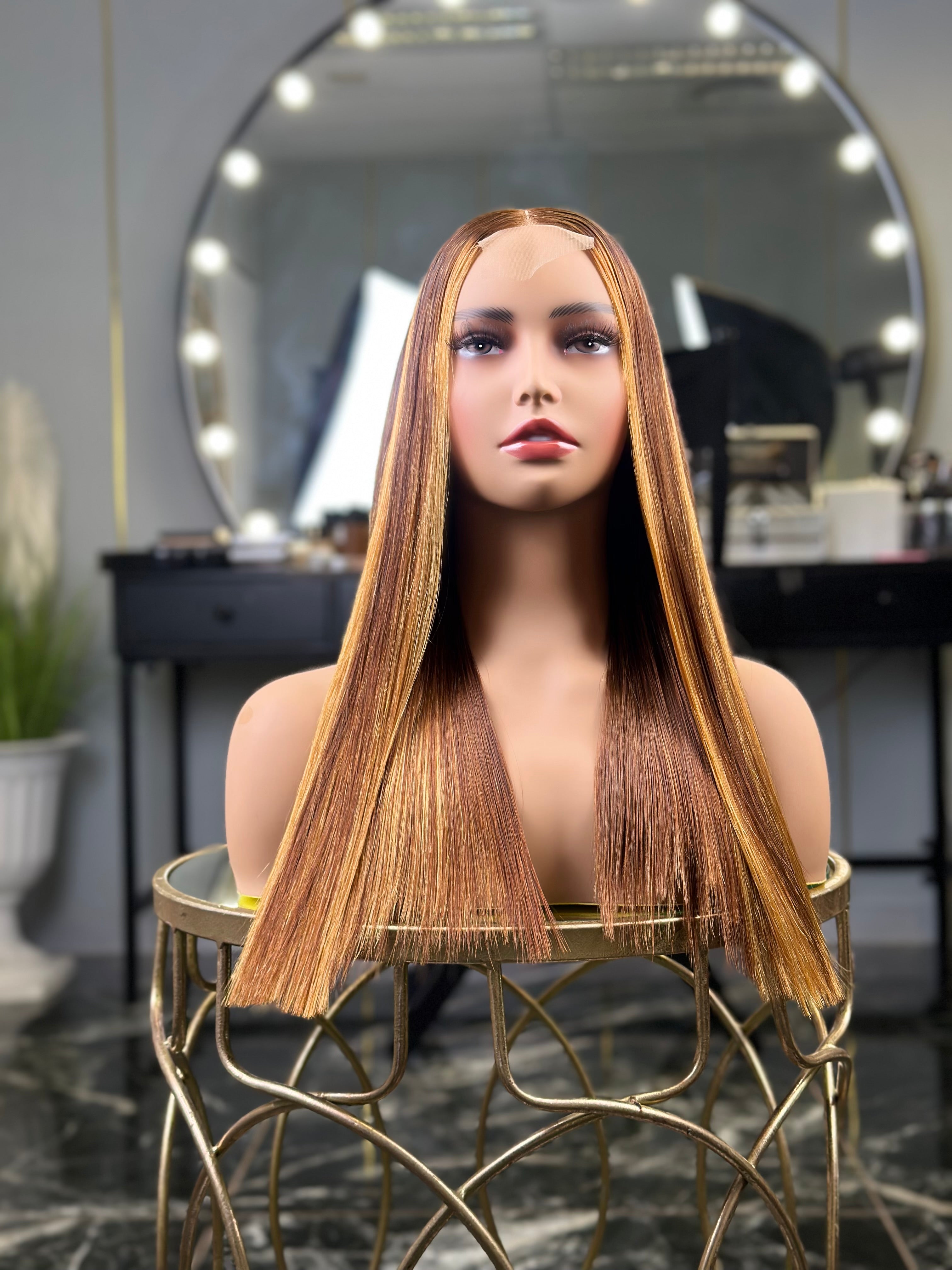 18 Inch Highlight Bone Straight Glueless Human Hair Wig