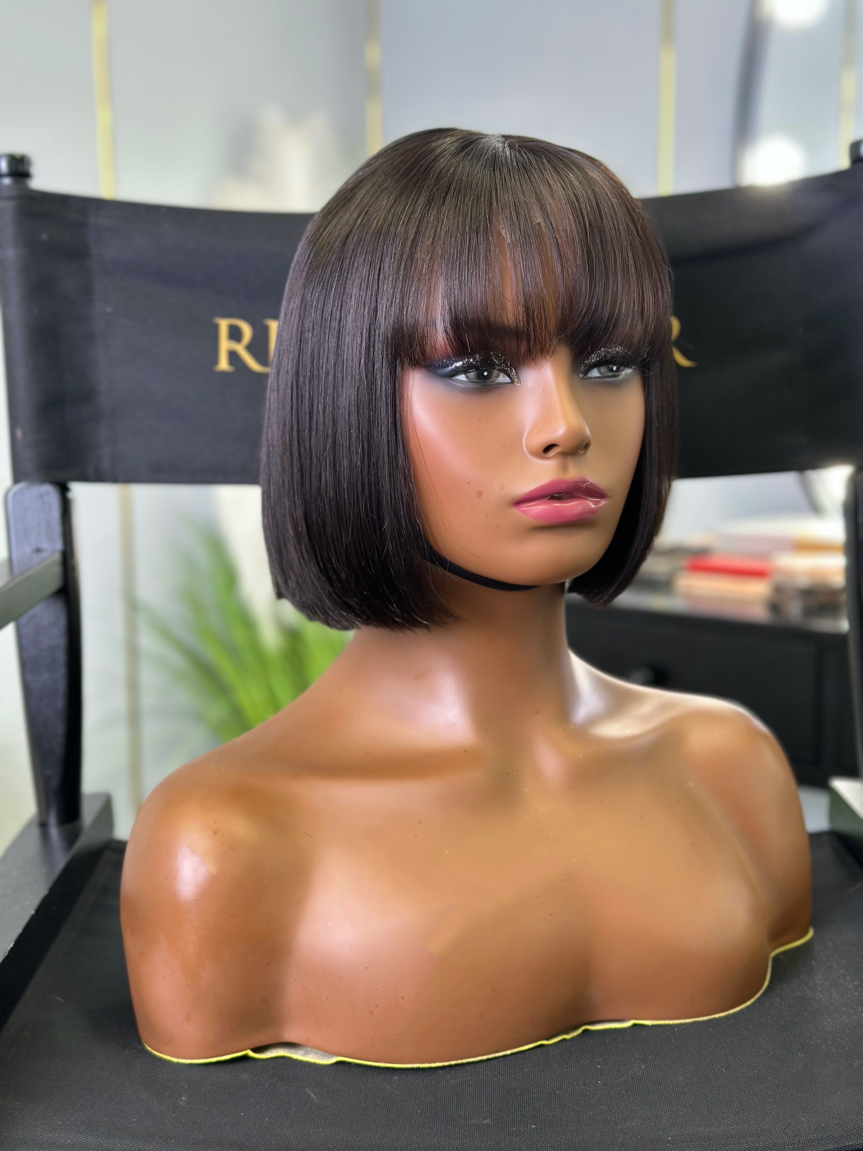 8 Inch Raw Human Hair Bob Wig With Bangs