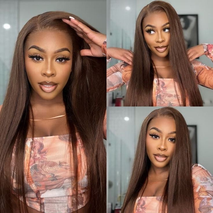 20 Inch Dark Brown Glueless Straight Human Hair Wig
