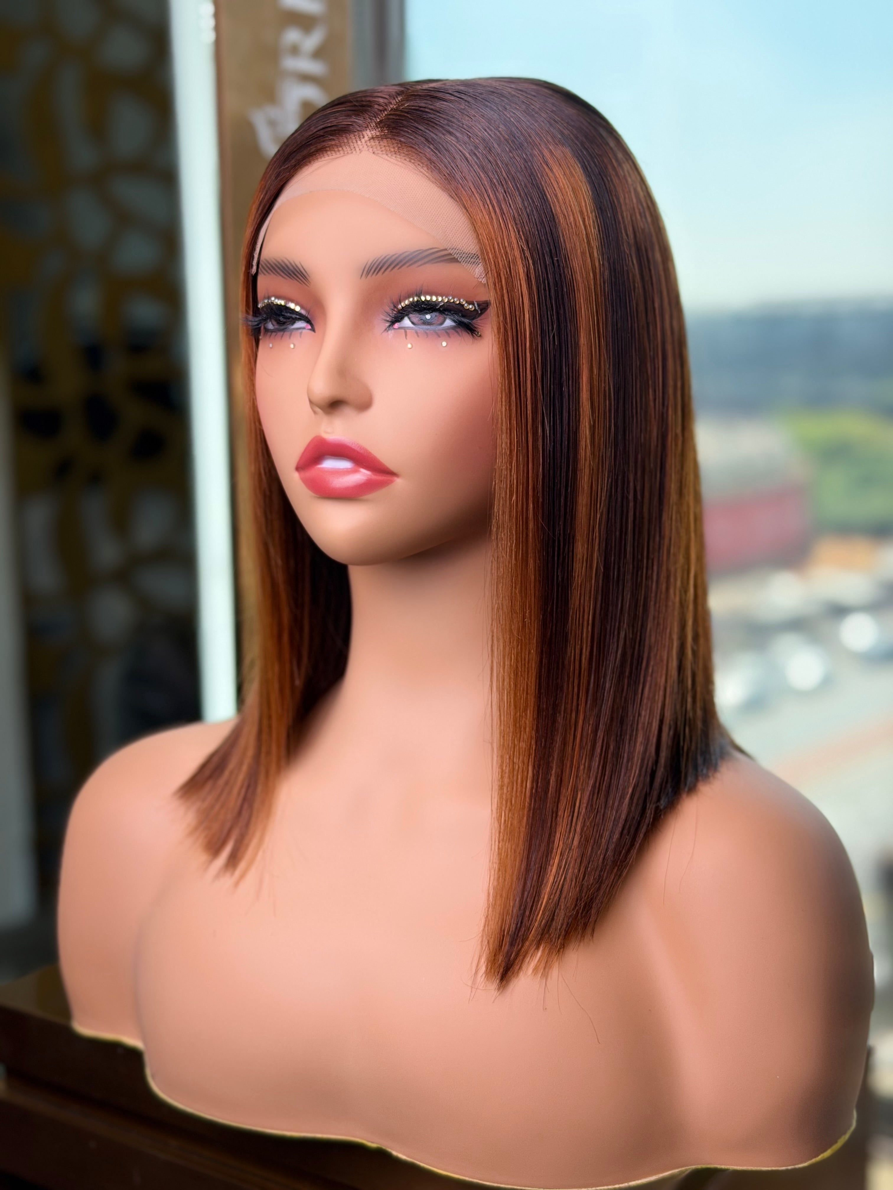 10 Inch Highlight Brown Wear & Go Human Hair Bob Wig