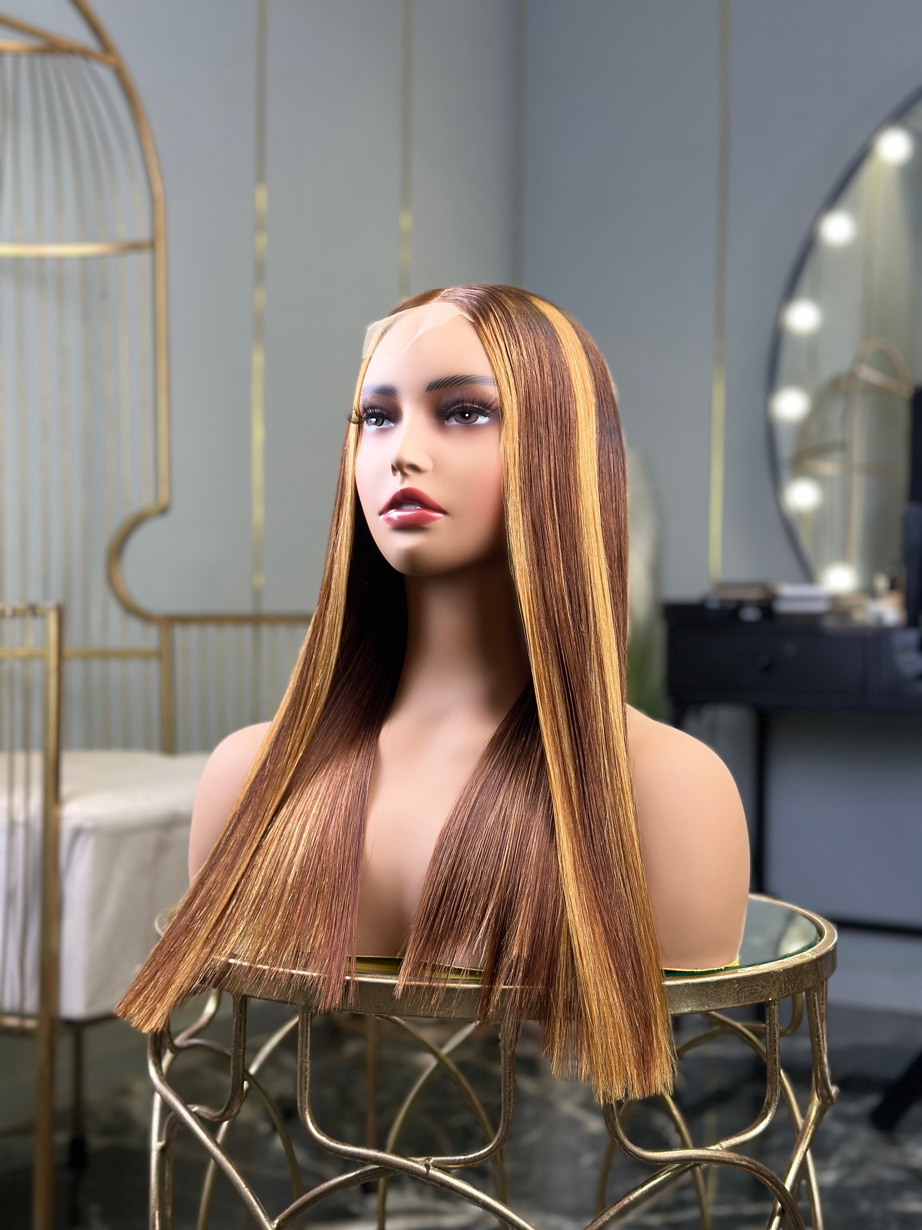 18 Inch Highlight Bone Straight Glueless Human Hair Wig