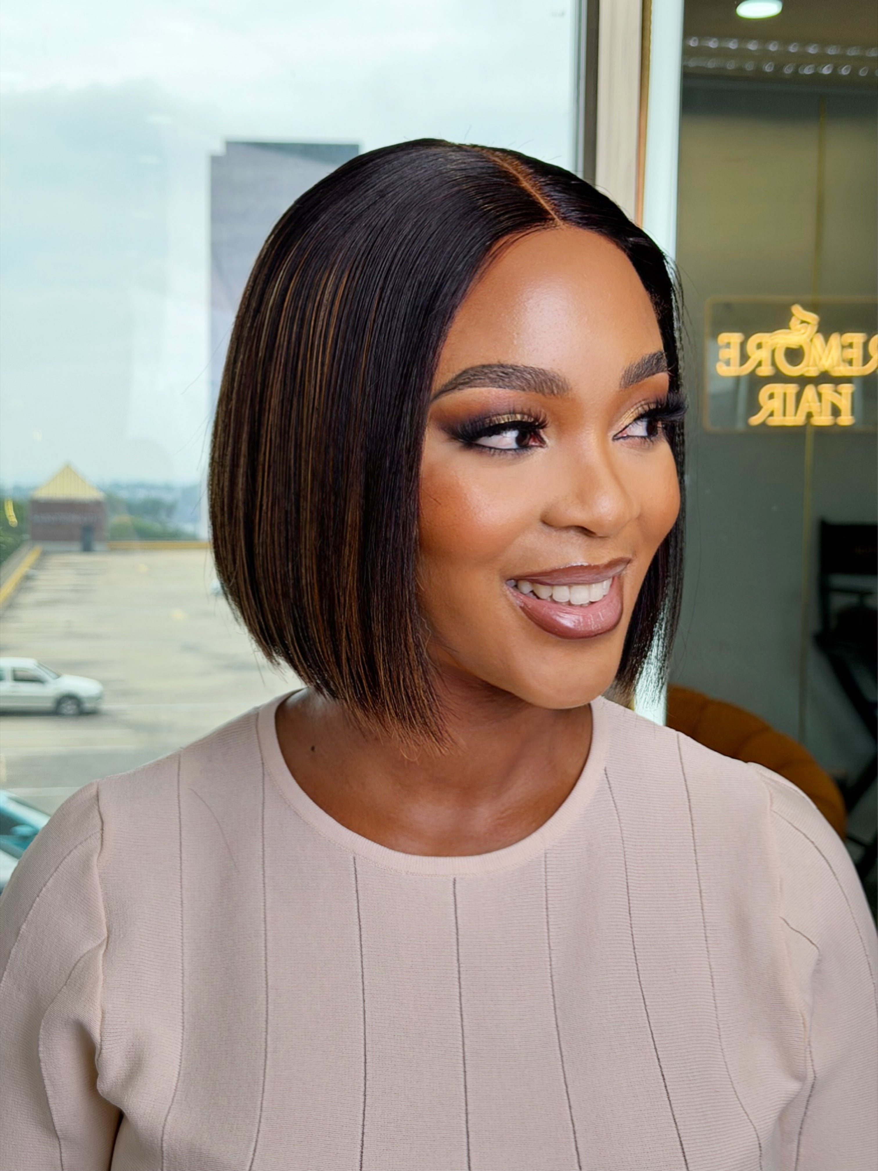 8 Inch Highlight Blunt Cut Glueless Human Hair Bob Wig