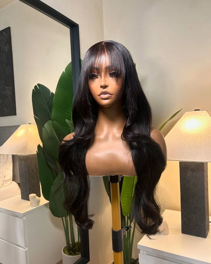 24 Inch Glueless Human Hair Wig with Fringe Bangs