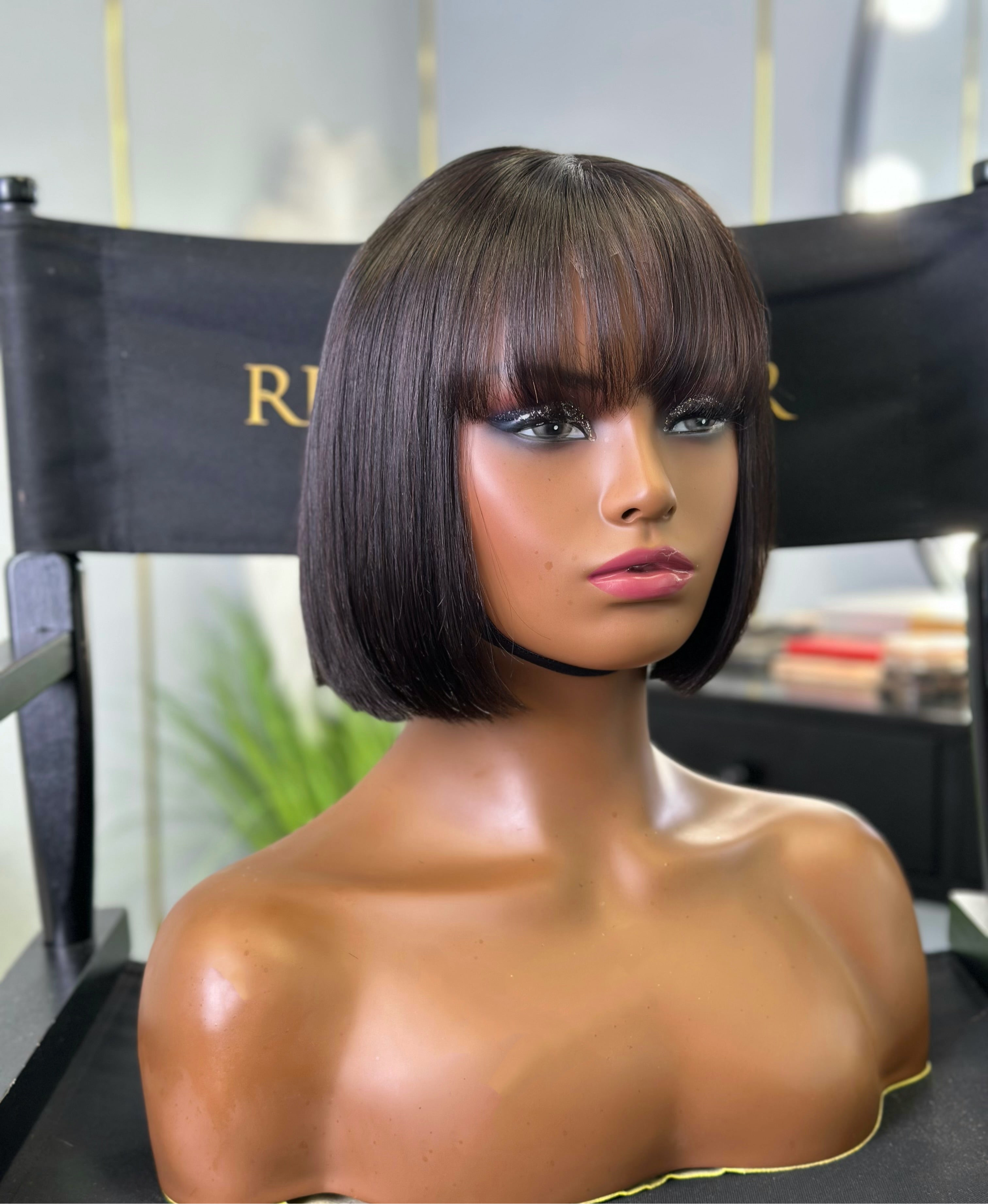 8 Inch Raw Human Hair Bob Wig With Bangs