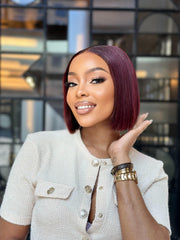 8 Inch Burgundy Glueless Human Hair Bob Wig
