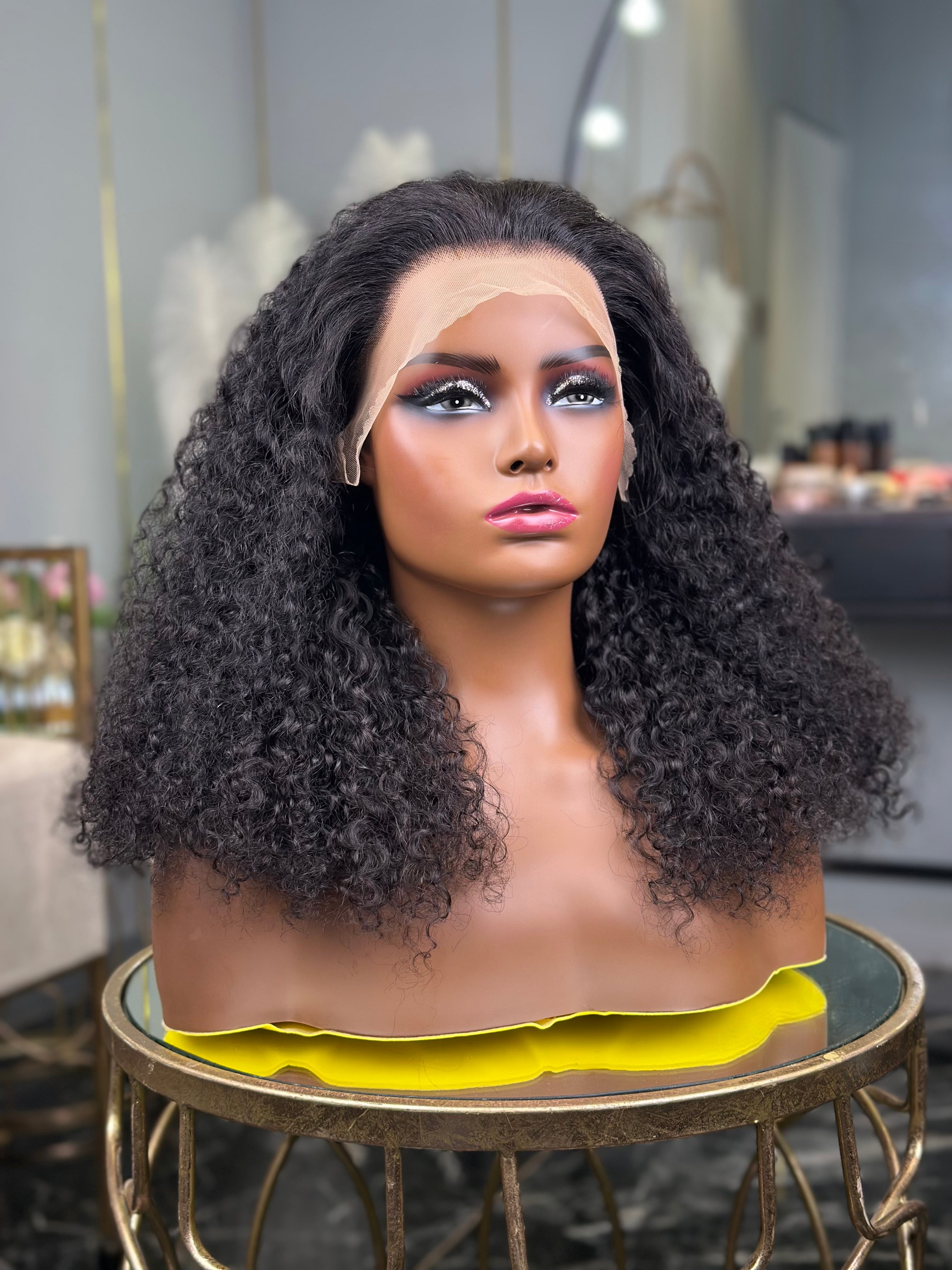 20 Inch Glueless Kinky Curly Human Hair Wig with 13x4 Frontal
