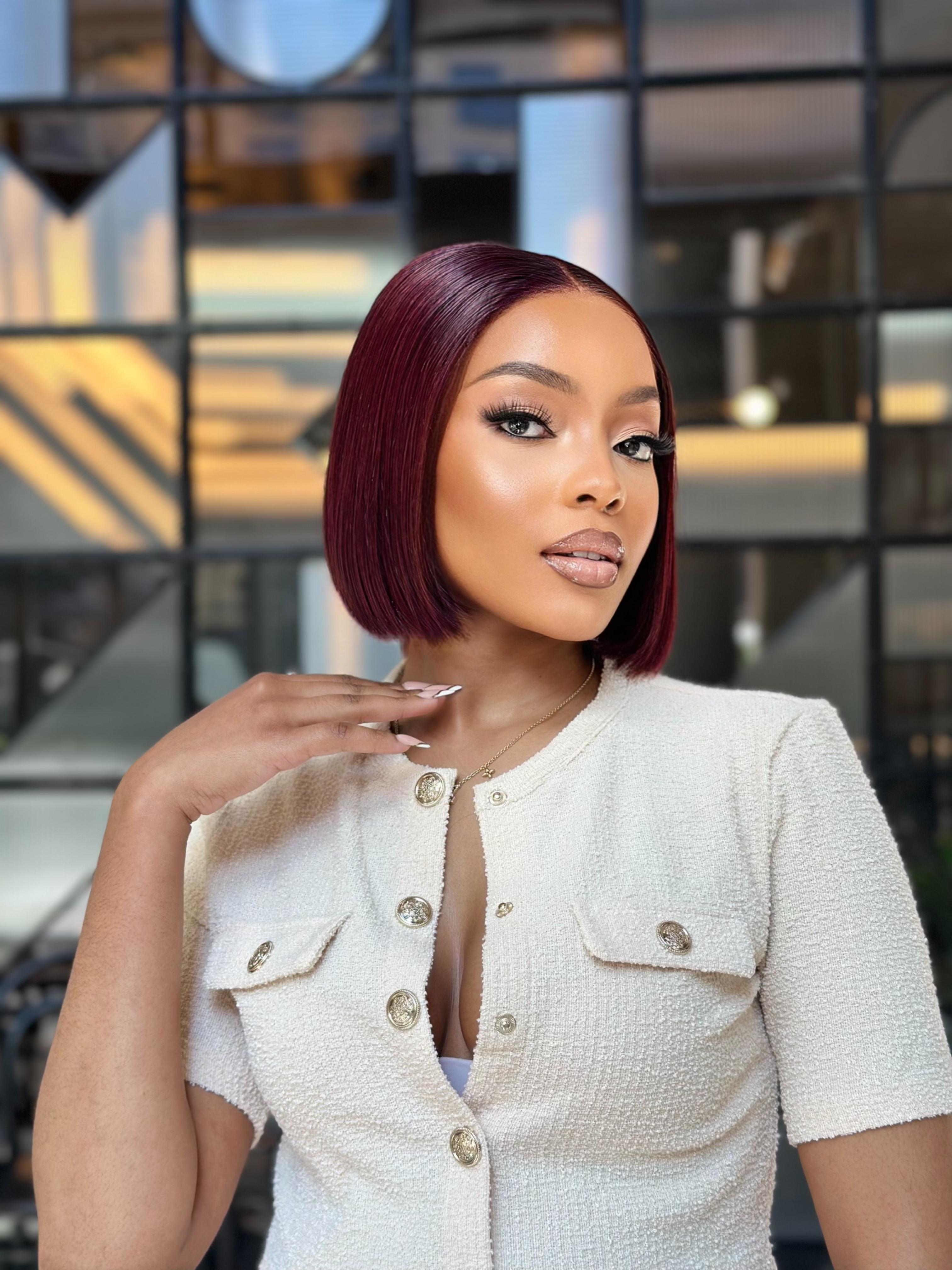 8 Inch Burgundy Glueless Human Hair Bob Wig
