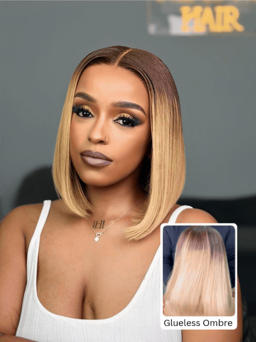 Sleek Blonde Ombre Glueless Bob Wig Human Hair