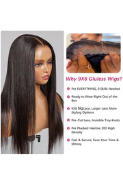 22 Inch Silky Straight 9x6 Glueless Human Hair Wig