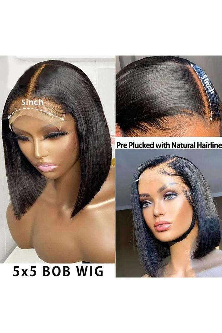 Pre-Bleached 5X5 Glueless Human Hair Bob Wig (8 - 14 Inch)