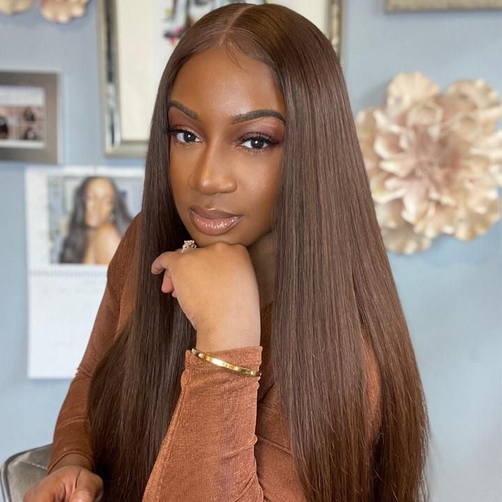 20 Inch Dark Brown Glueless Straight Human Hair Wig