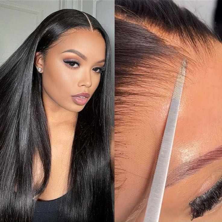 HD Transparent Lace Pre- Bleached Straight  Frontal Wig Human Hair