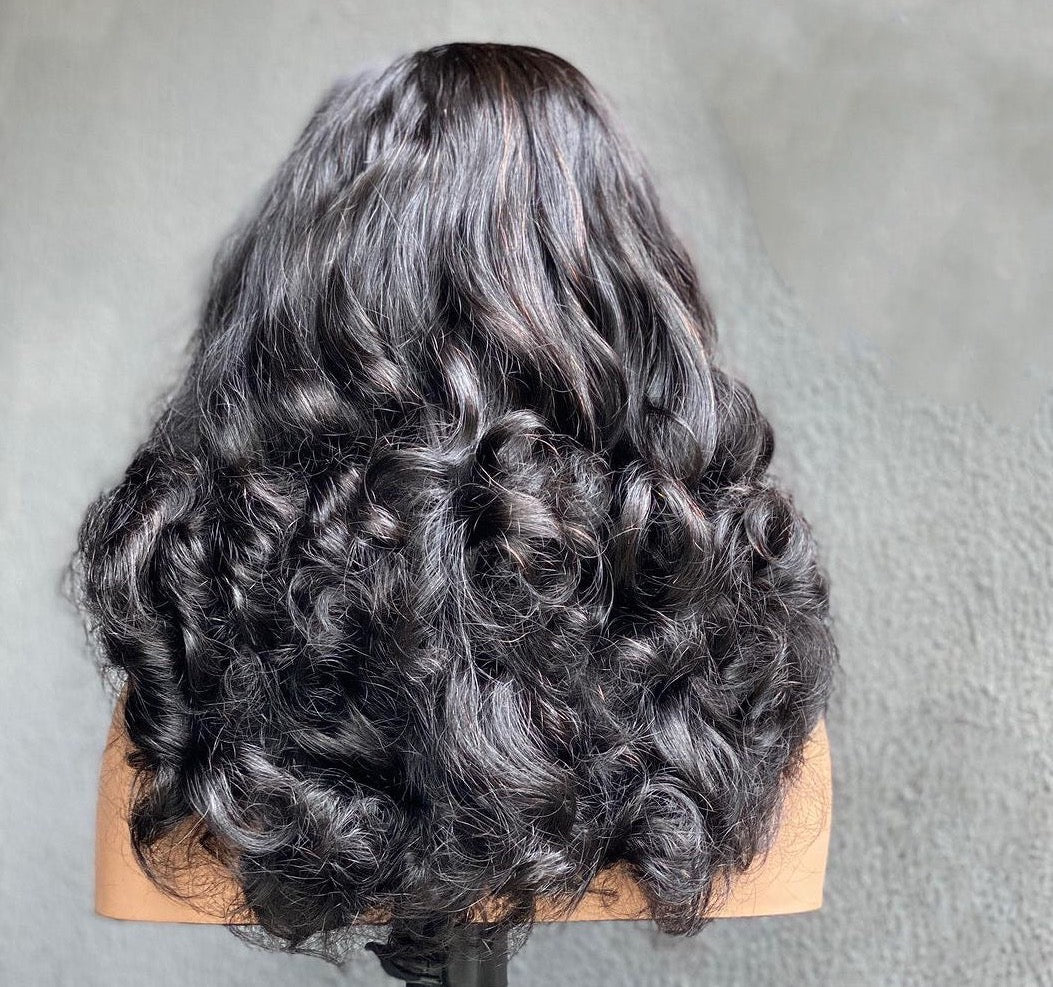 18 Inch Frontal Layered Bouncy Loose Wave Human Hair Wig