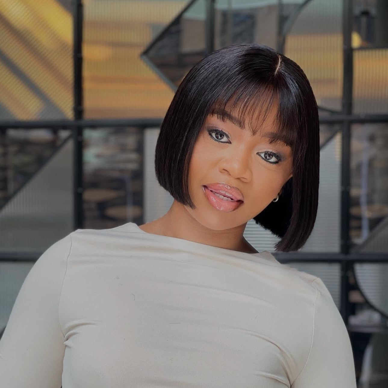 8 Inch Raw Human Hair Bob Wig With Bangs