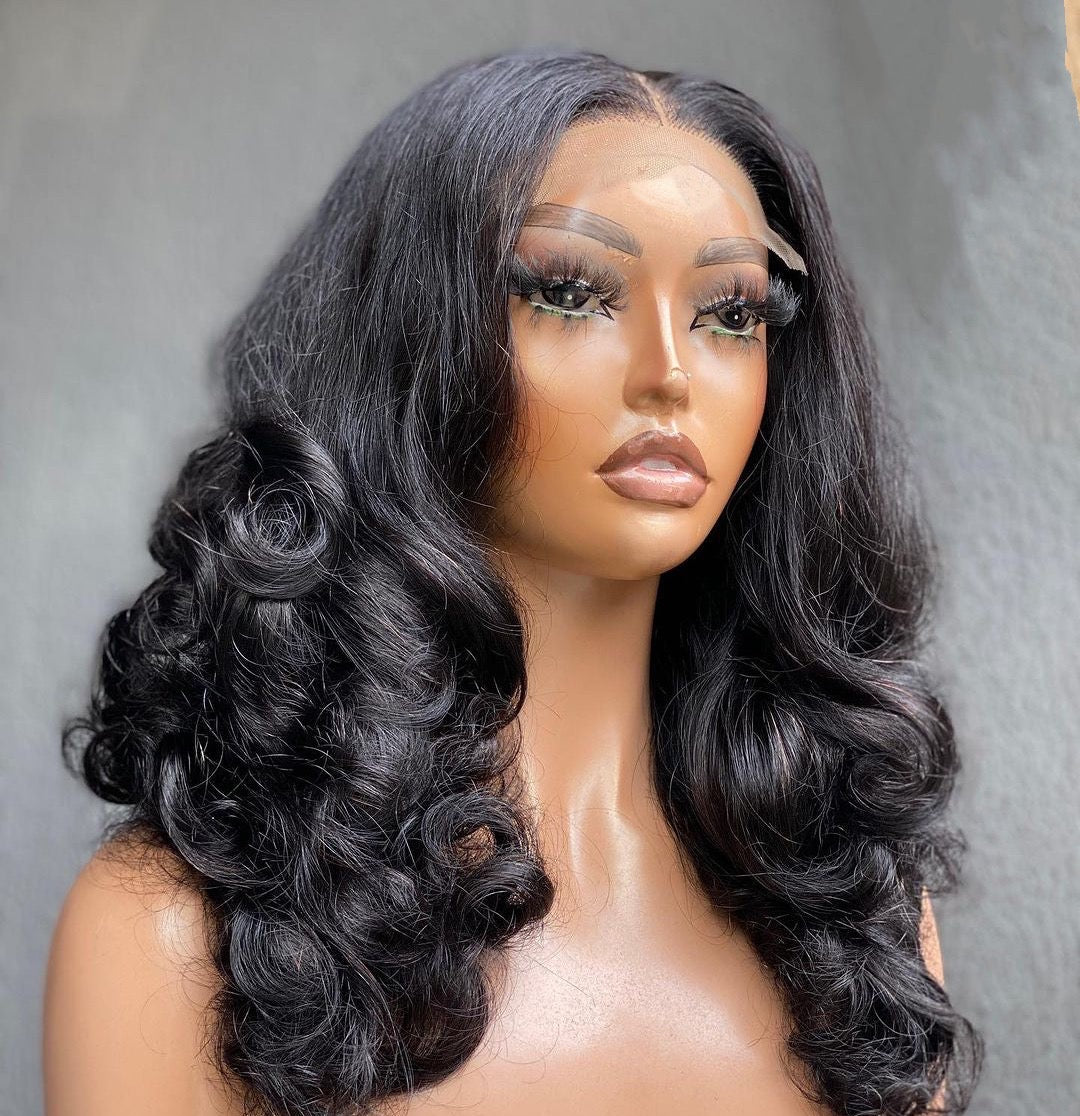 18 Inch Frontal Layered Bouncy Loose Wave Human Hair Wig