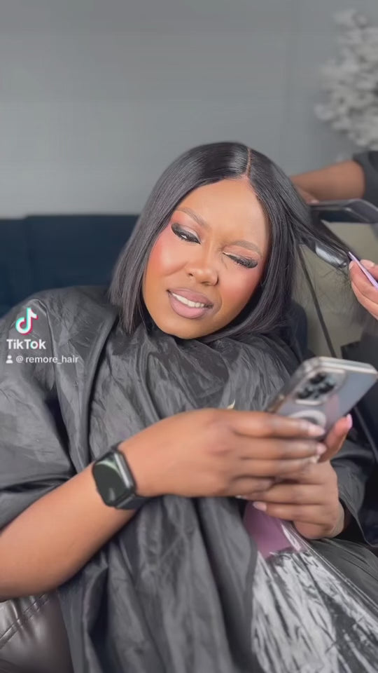 Load video: 8 Inch Blunt Cut Glueless Human Hair Bob Wig
